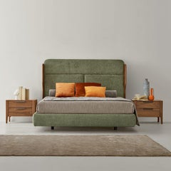 Tobia Olive Bouclé Bed with Canaletto Walnut Frame