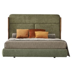 Tobia Olive Bouclé Bed with Canaletto Walnut Frame