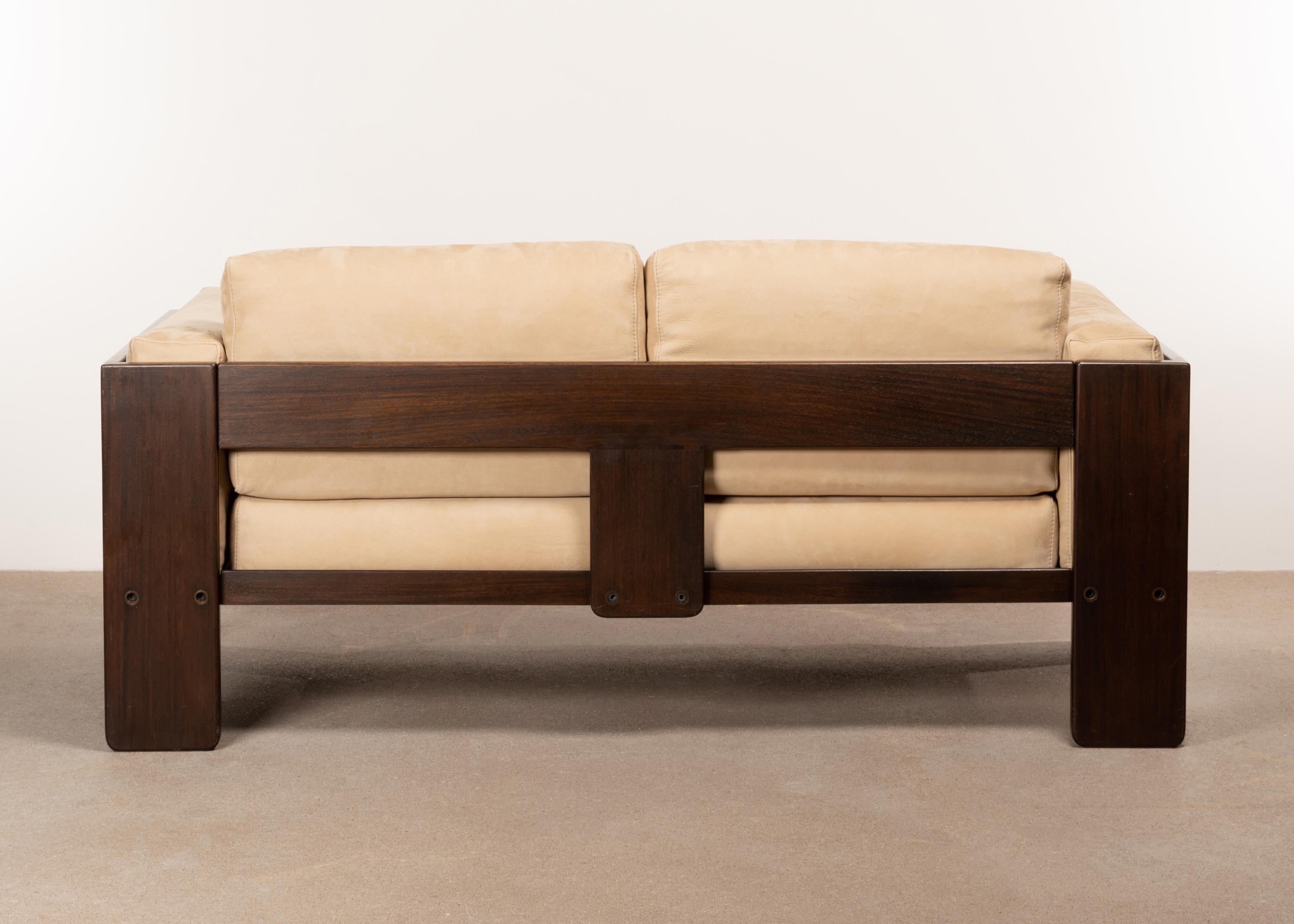 Veneer Tobia Scarpa Bastiano 2-Seater Sofa in Walnut and Beige Suede Leather for Knoll