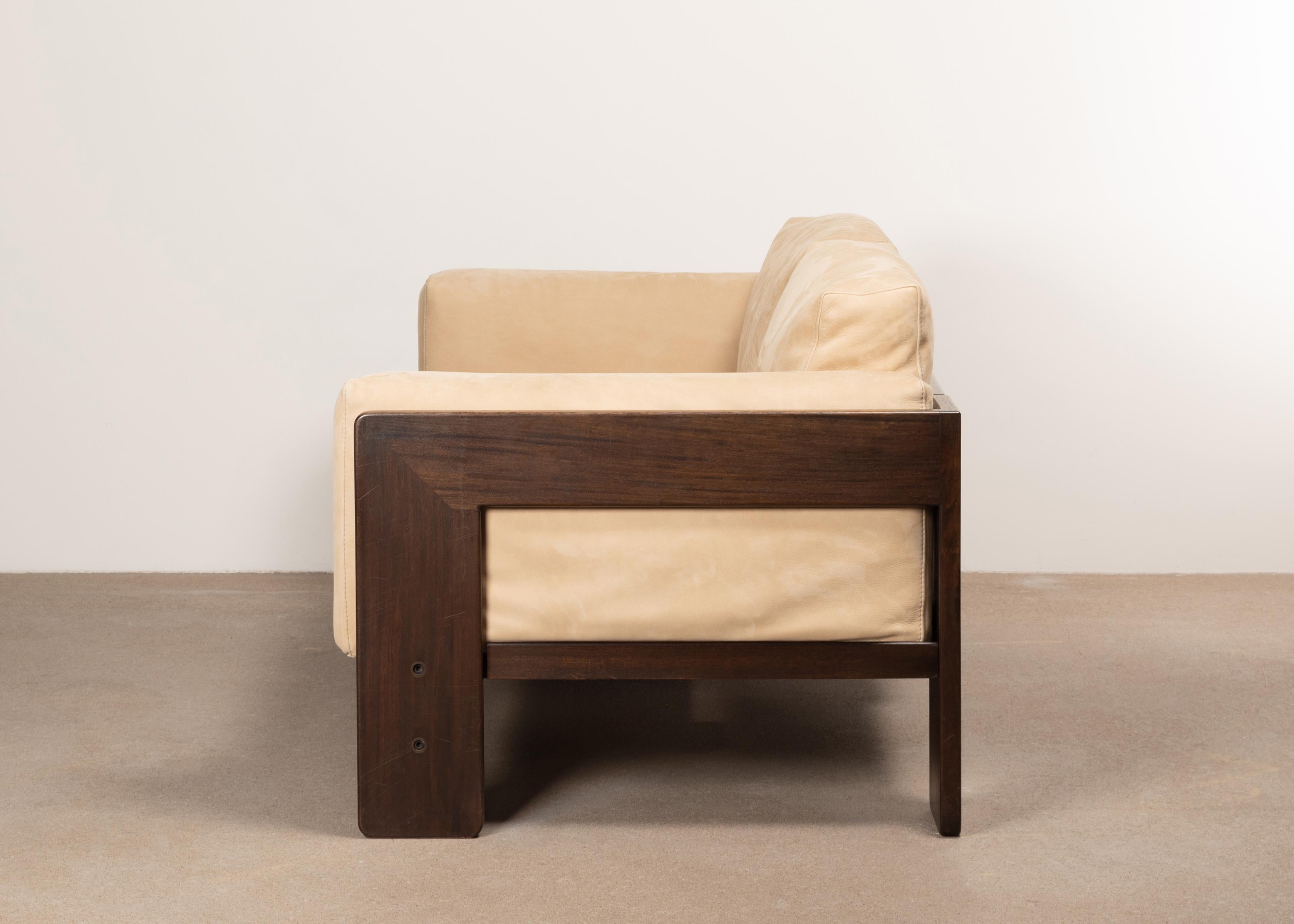 Mid-20th Century Tobia Scarpa Bastiano 2-Seater Sofa in Walnut and Beige Suede Leather for Knoll
