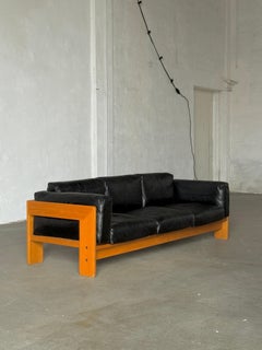 Tobia Scarpa “Bastiano” Black Leather, Three-Seater Sofa, Gavina