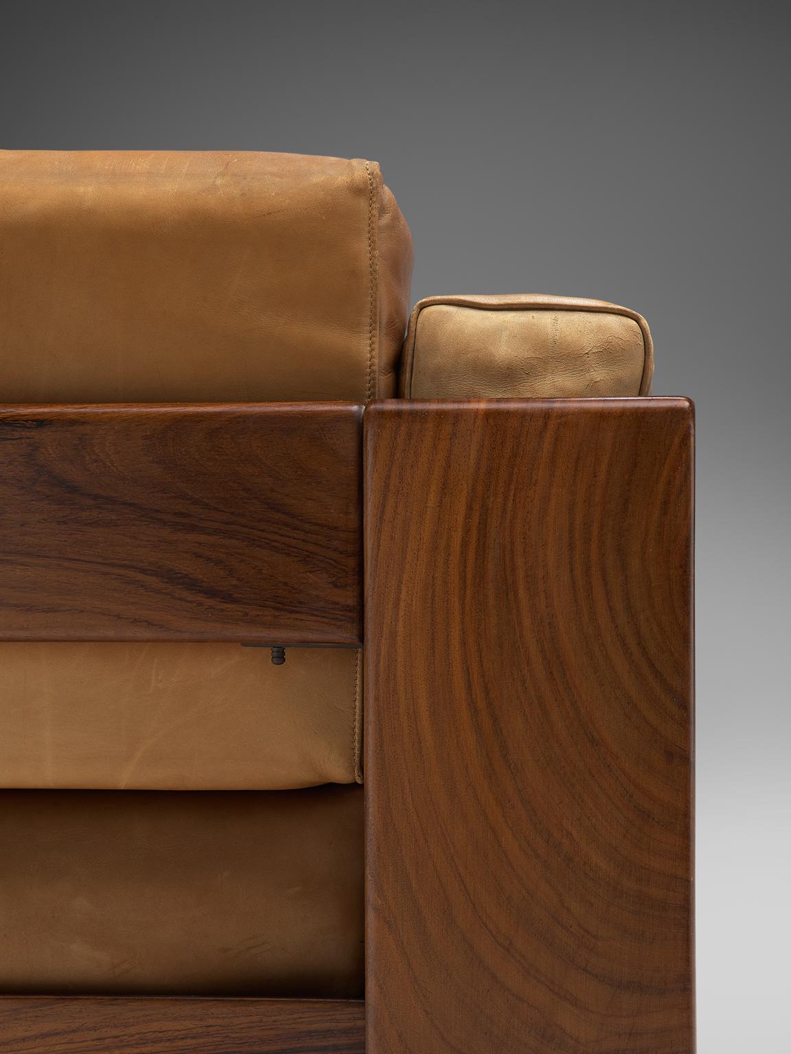 Italian Tobia Scarpa 'Bastiano' Club Chair in Rosewood and Cognac Leather