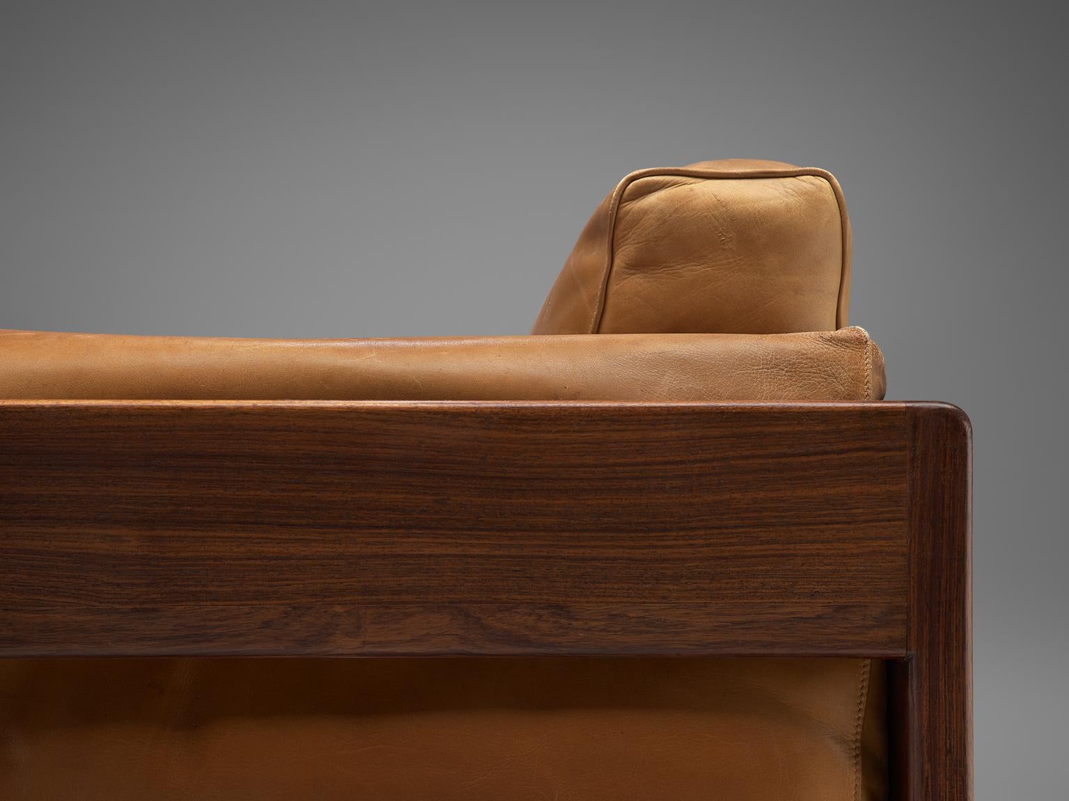 Tobia Scarpa 'Bastiano' Club Chair in Rosewood and Cognac Leather In Good Condition In Waalwijk, NL