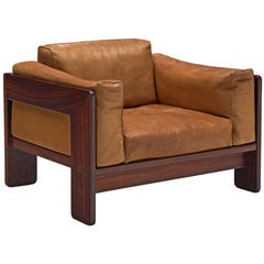 Tobia Scarpa ''Bastiano'' Clubsessel aus Palisanderholz und cognacfarbenem Leder