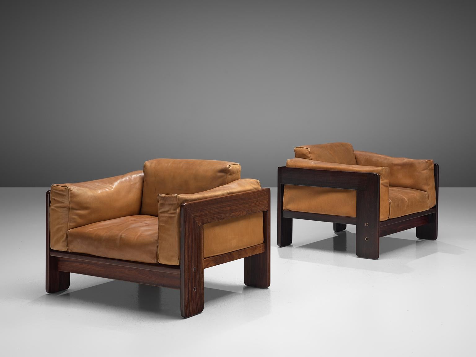 Tobia Scarpa 'Bastiano' Living Room Set in Rosewood and Cognac Leather In Good Condition In Waalwijk, NL