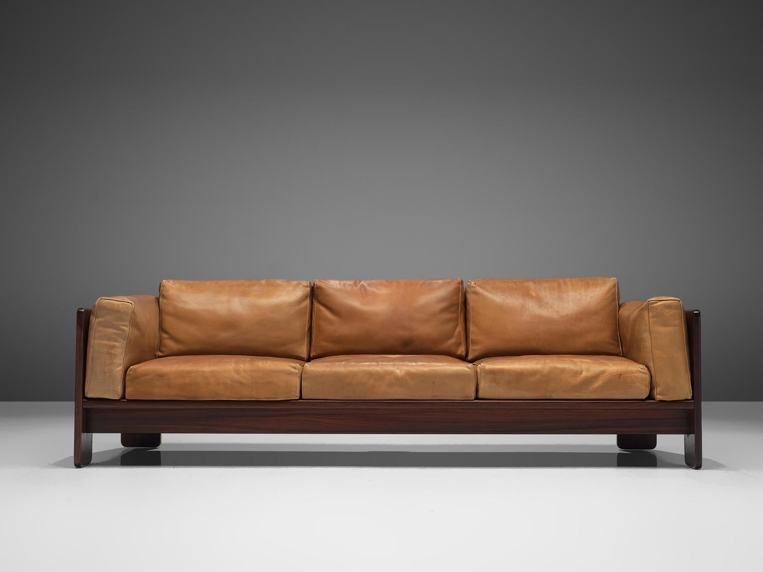 Tobia Scarpa 'Bastiano' Living Room Set in Rosewood and Cognac Leather 1