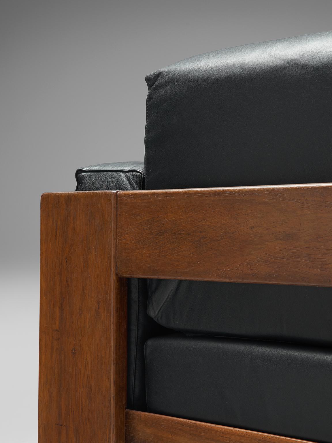 Tobia Scarpa 'Bastiano' Living Room Set in Walnut and Black Leather 5