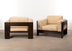 Tobia Scarpa Bastiano Lounge Chairs in Walnut and Beige Suede Leather for Knoll