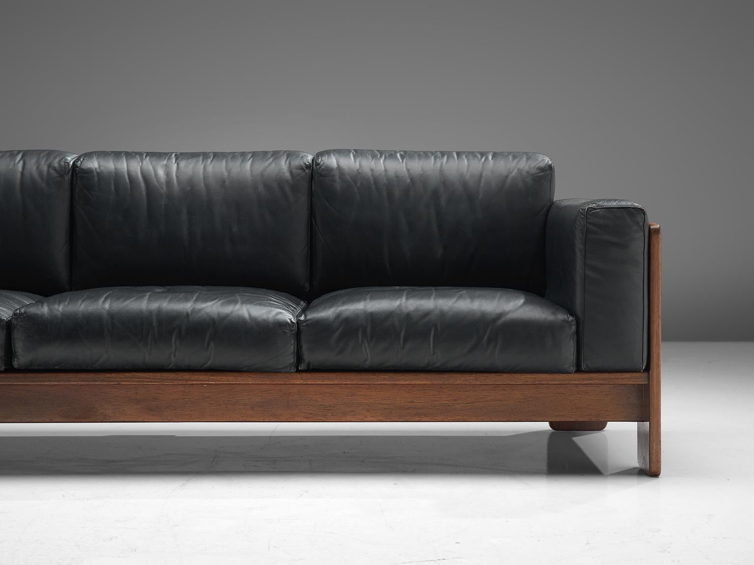 Mid-20th Century Tobia Scarpa 'Bastiano' Sofa in Walnut and Black Leather