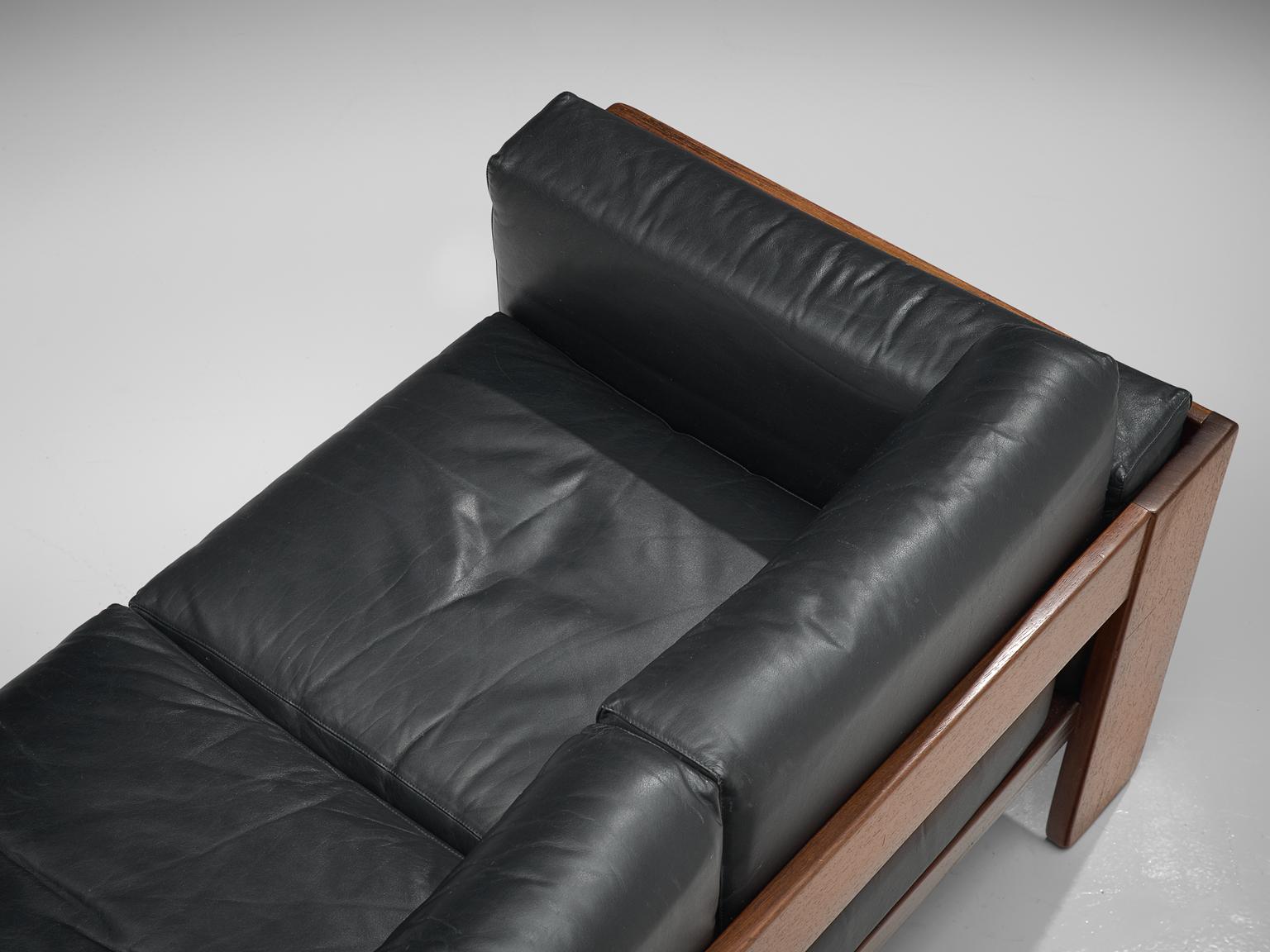 Tobia Scarpa 'Bastiano' Sofa in Walnut and Black Leather 1