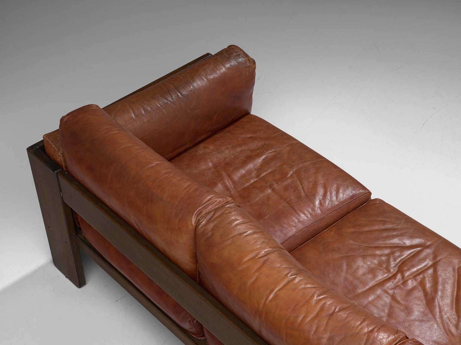 Tobia Scarpa 'Bastiano' Sofa in Walnut and Cognac Leather In Good Condition In Waalwijk, NL