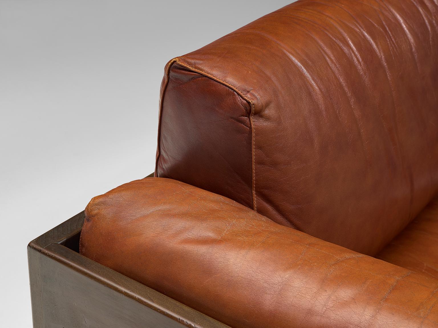 Mid-20th Century Tobia Scarpa 'Bastiano' Sofa in Walnut and Cognac Leather