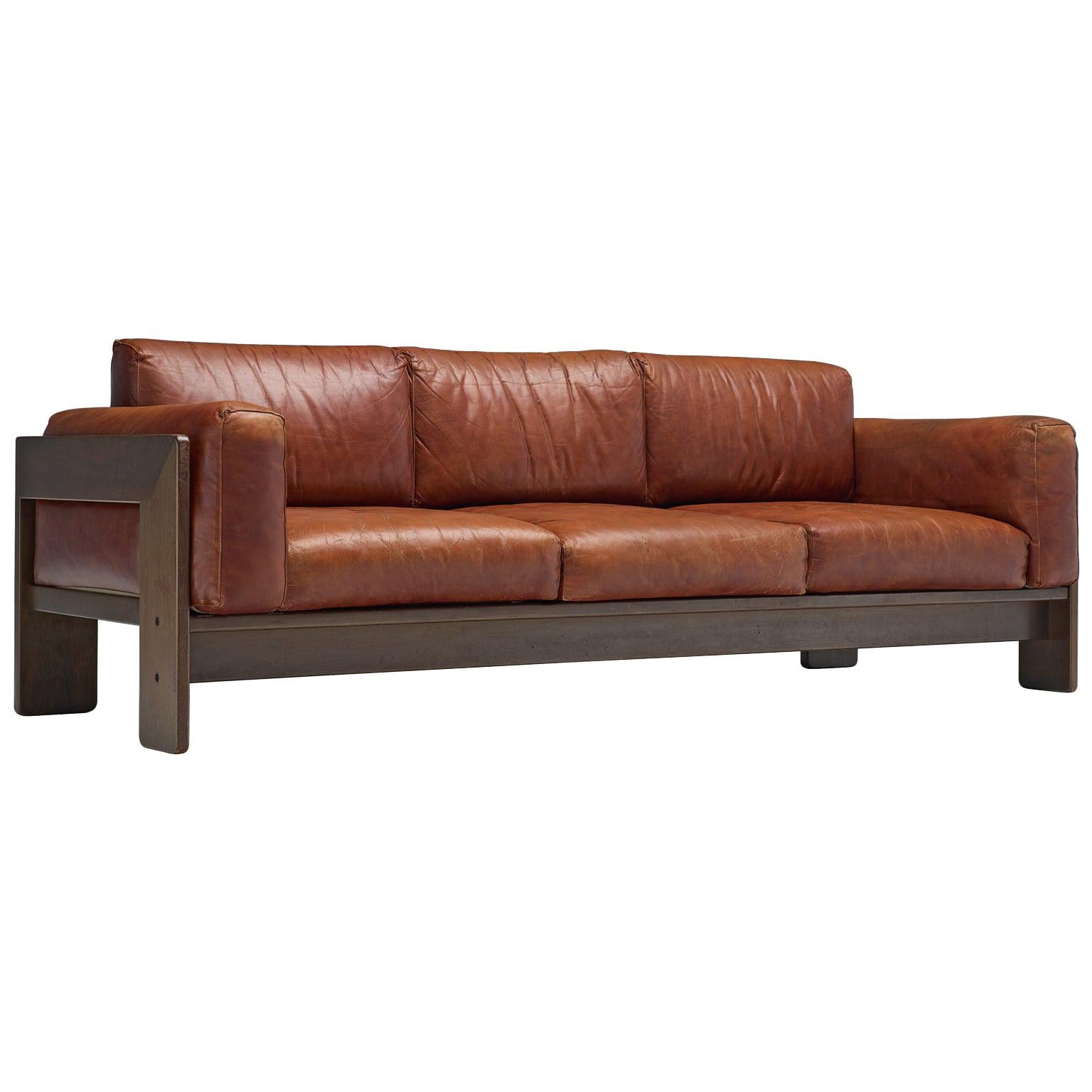 Tobia Scarpa 'Bastiano' Sofa in Walnut and Cognac Leather