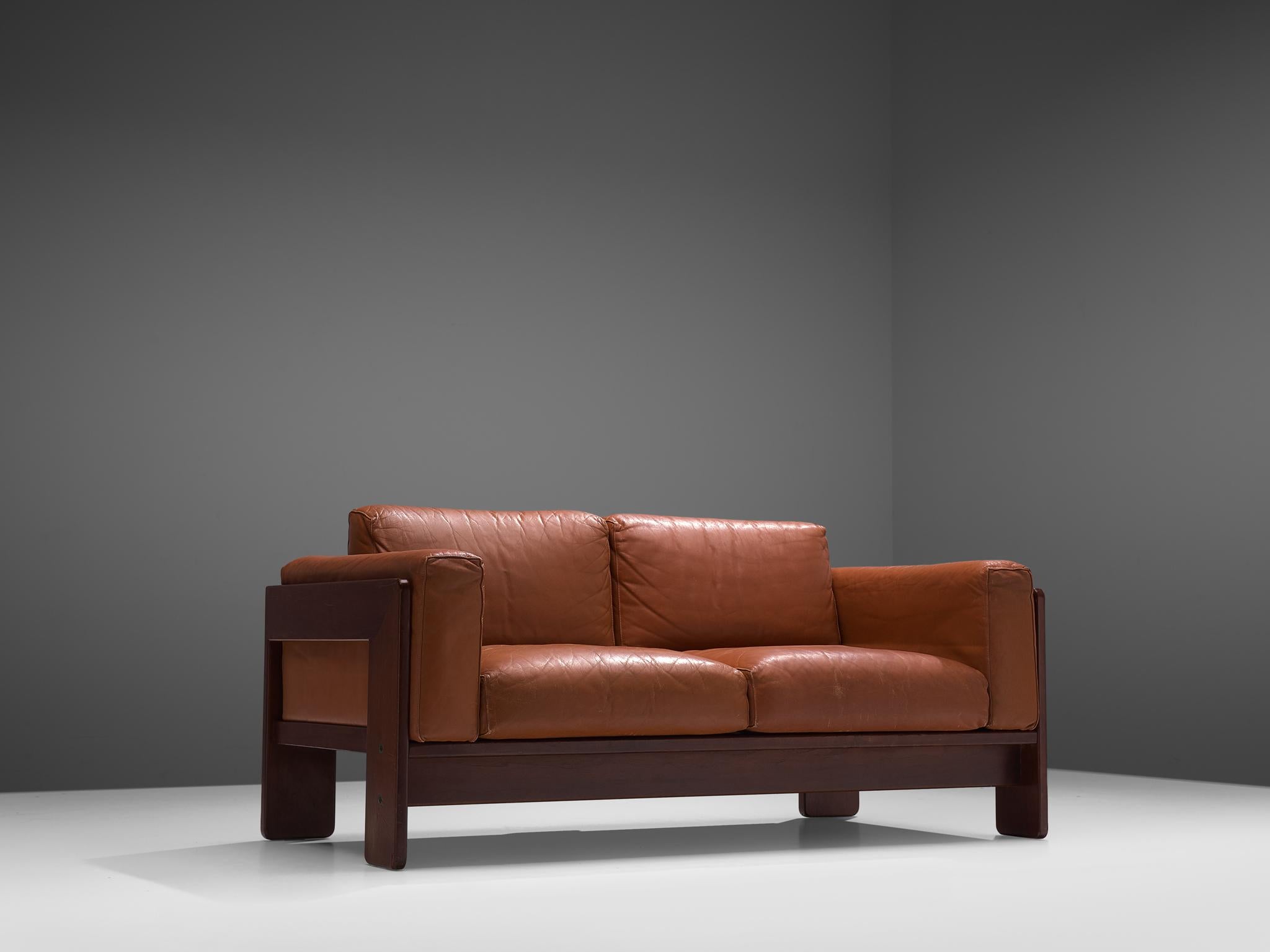 Mid-Century Modern Tobia Scarpa 'Bastiano' Two-Seat Sofa with Cognac Leather