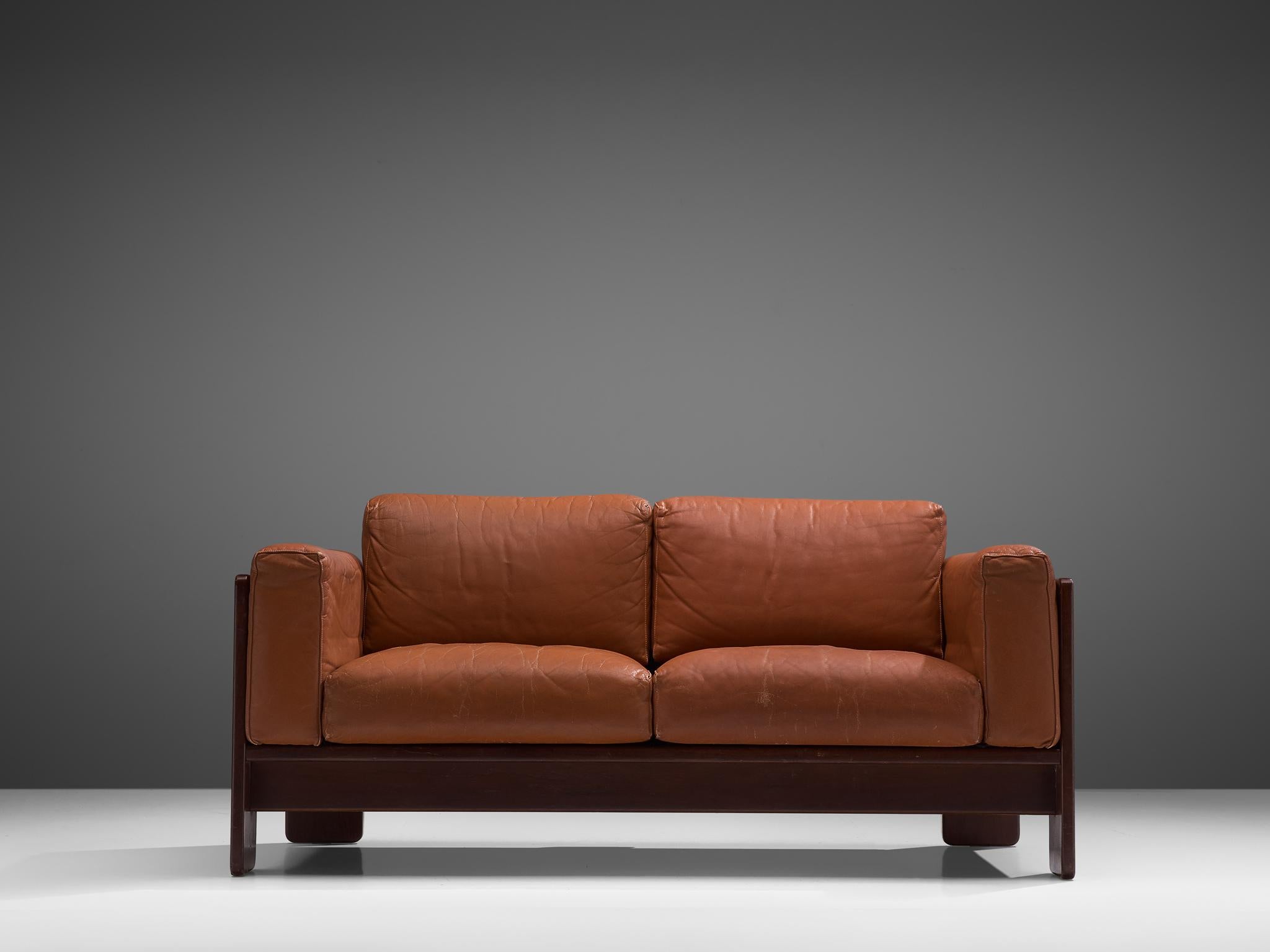 Italian Tobia Scarpa 'Bastiano' Two-Seat Sofa with Cognac Leather