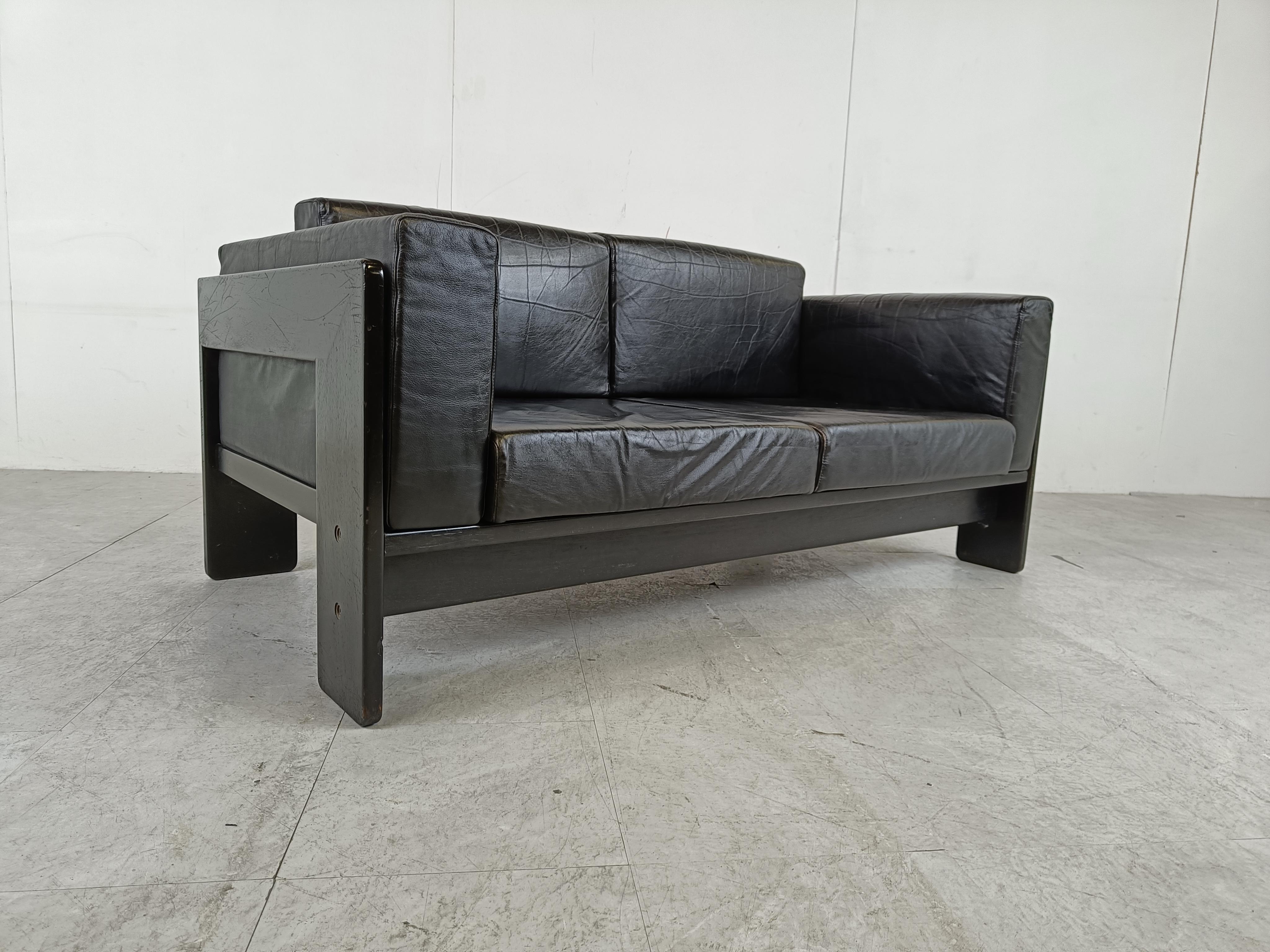 Leather Tobia Scarpa 'Bastiano' two seater sofa by Knoll, 1970s For Sale