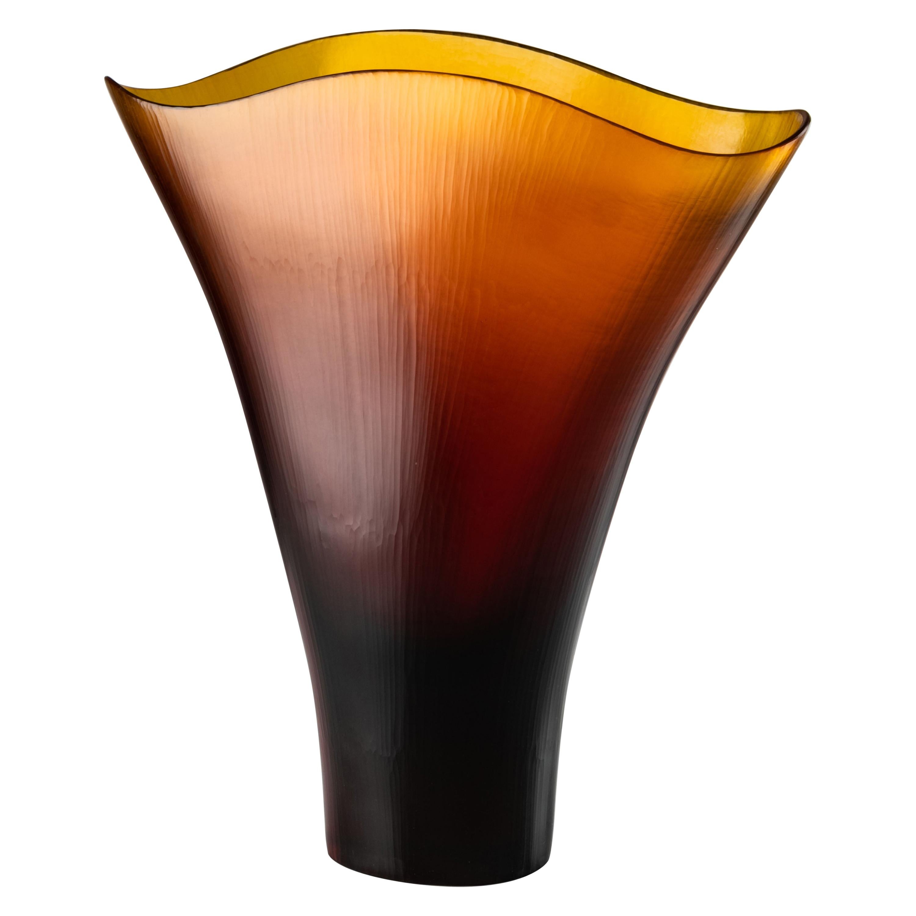 Tobia Scarpa Battuti Vase in Amber Murano Glass For Sale