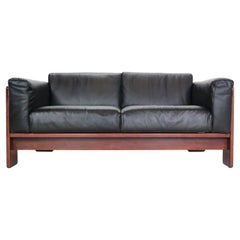 Tobia Scarpa Black Leather "Bastiano" 2-Seater Sofa for Knoll, 1960s, Italy