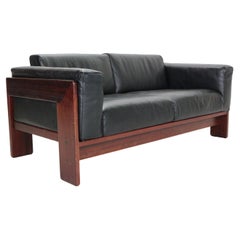 Tobia Scarpa Black Leather "Bastiano" 2-Seater Sofa for Knoll, 1960s, Italy