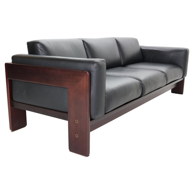 Tobia Scarpa Black Leather "Bastiano" 3-Seater Sofa for Knoll, 1960s, Italy For Sale