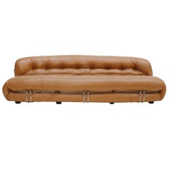 Tobia Scarpa Brown Leather 
Soriana
 Edited By Cassina Italian Sofa