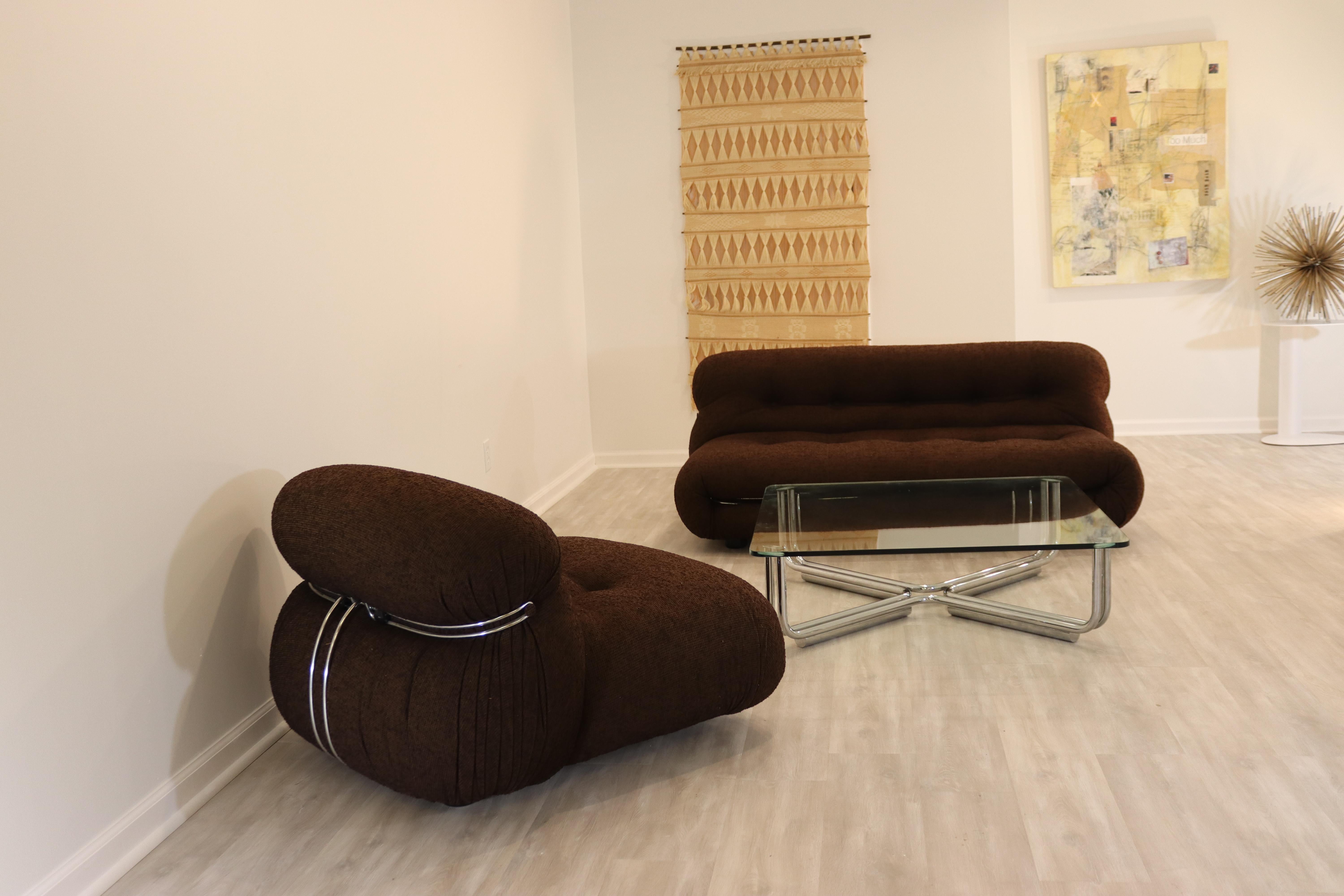 Mid-Century Modern Tobia Scarpa Cassina Soriana Boucle Sofa & Chair Set Mid Century Modern