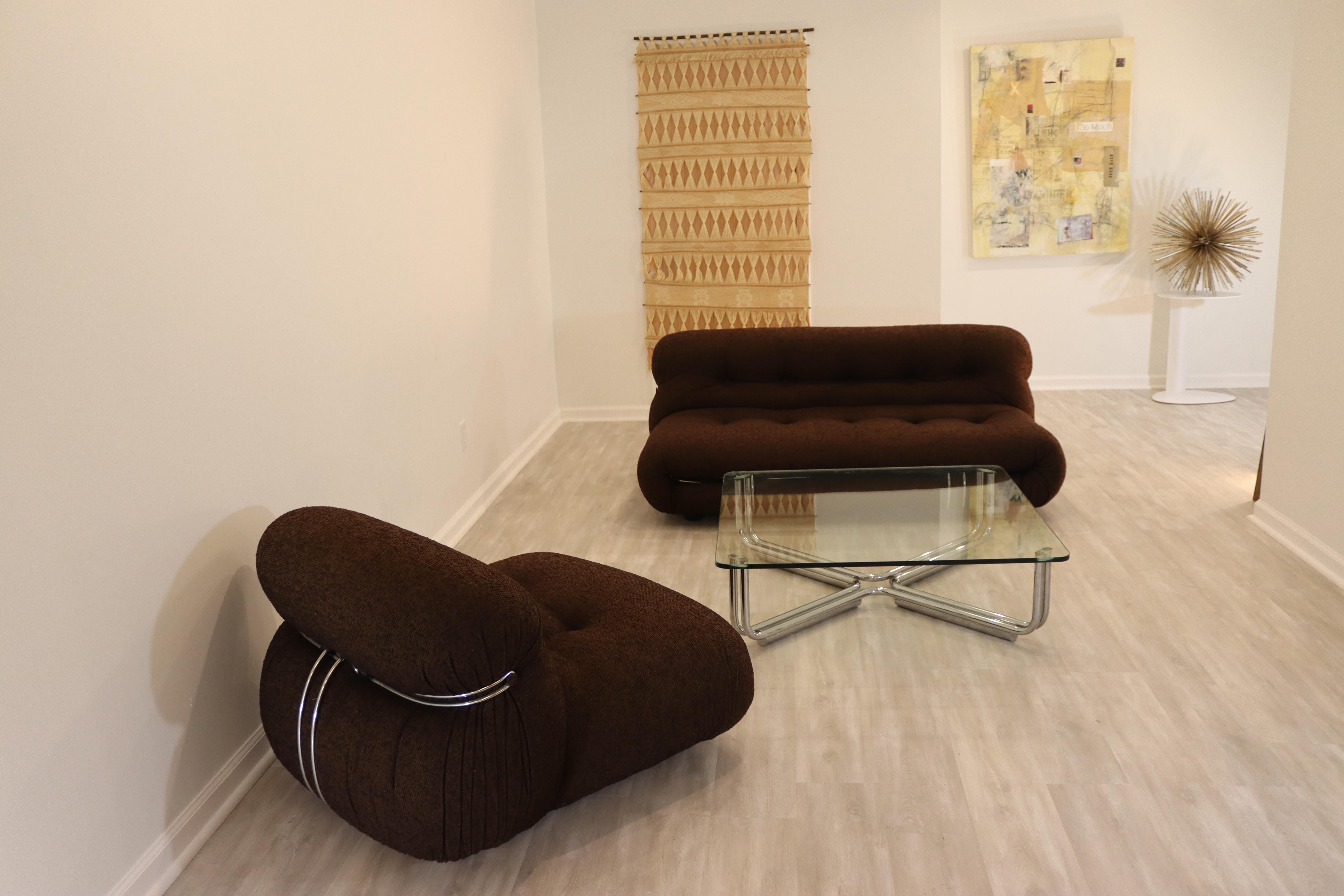 20th Century Tobia Scarpa Cassina Soriana Boucle Sofa & Chair Set Mid Century Modern