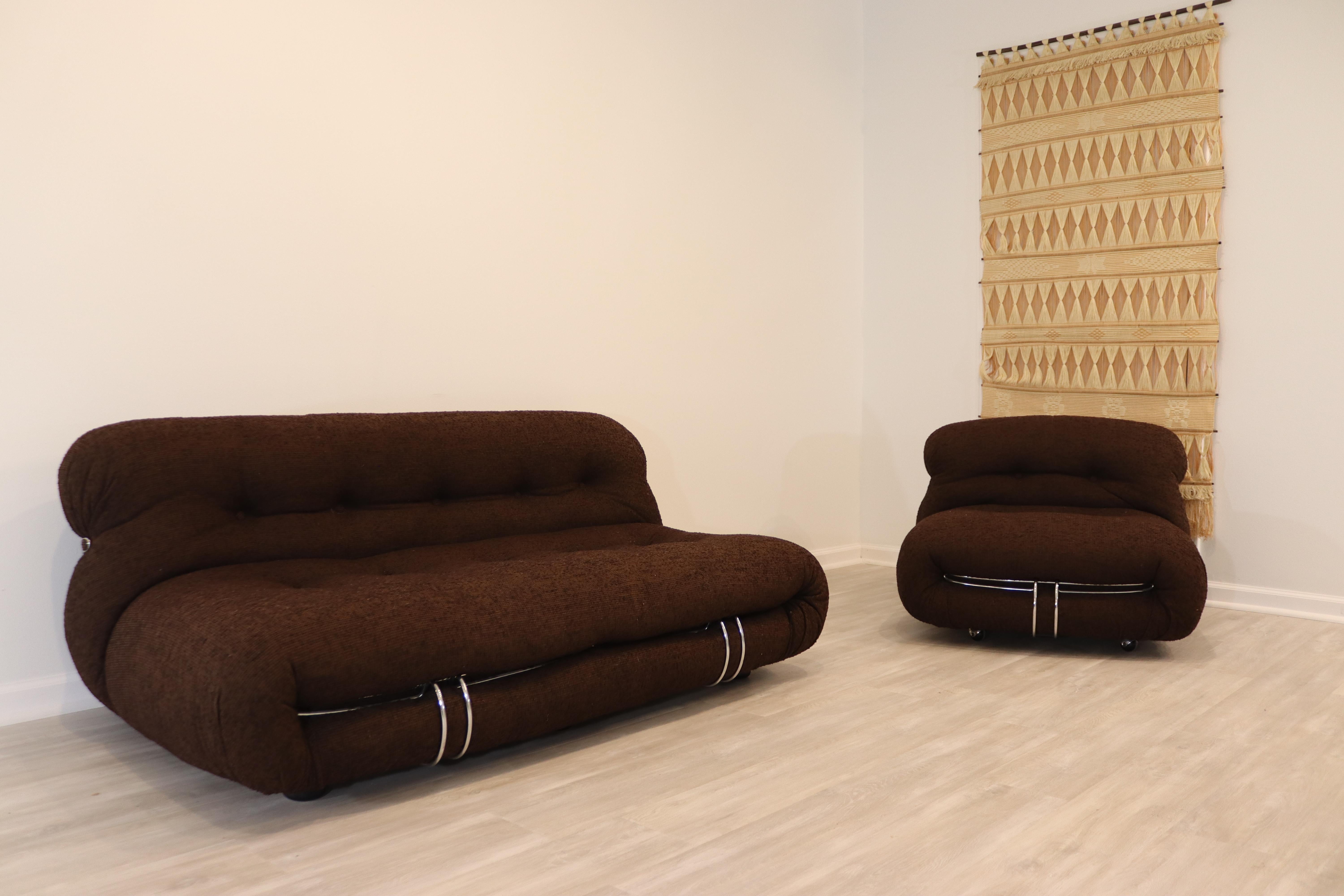 Tobia Scarpa Cassina Soriana Boucle Sofa & Chair Set Mid Century Modern 3