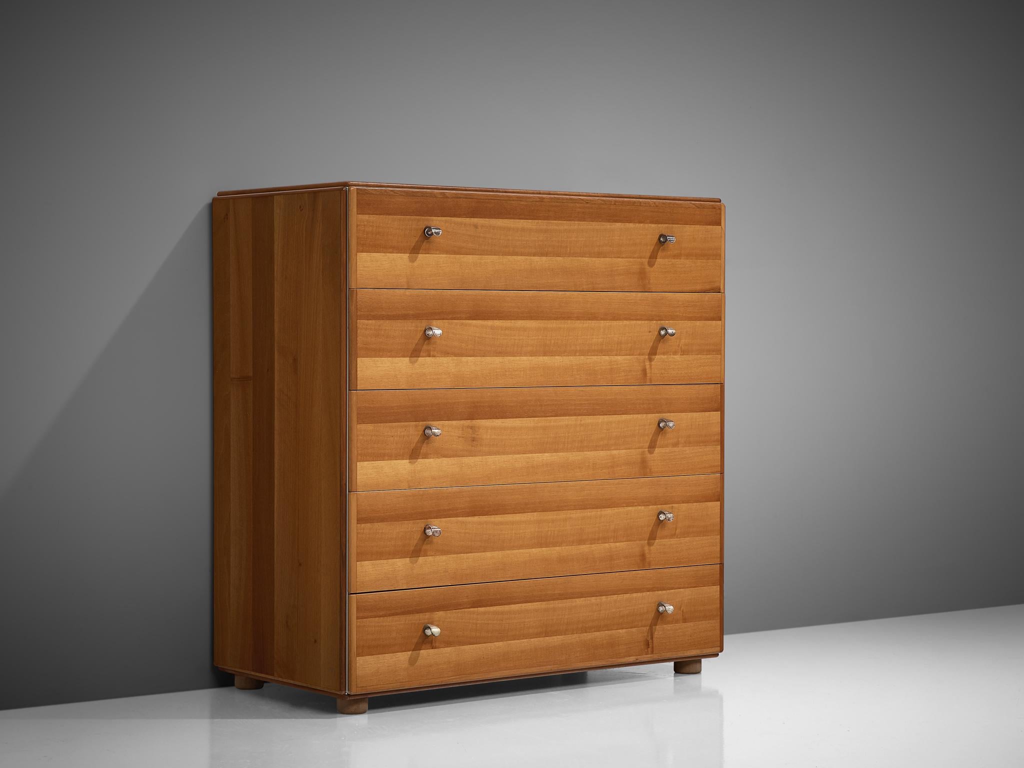 Tobia Scarpa, chest of drawers, walnut, Italy, 1960s .
This cabinet was designed by Tobia Scarpa, and shows a clear design that characterizes the work of Scarpa.  The piece shows wonderful subtle details, such as the rounded door edges and hinges