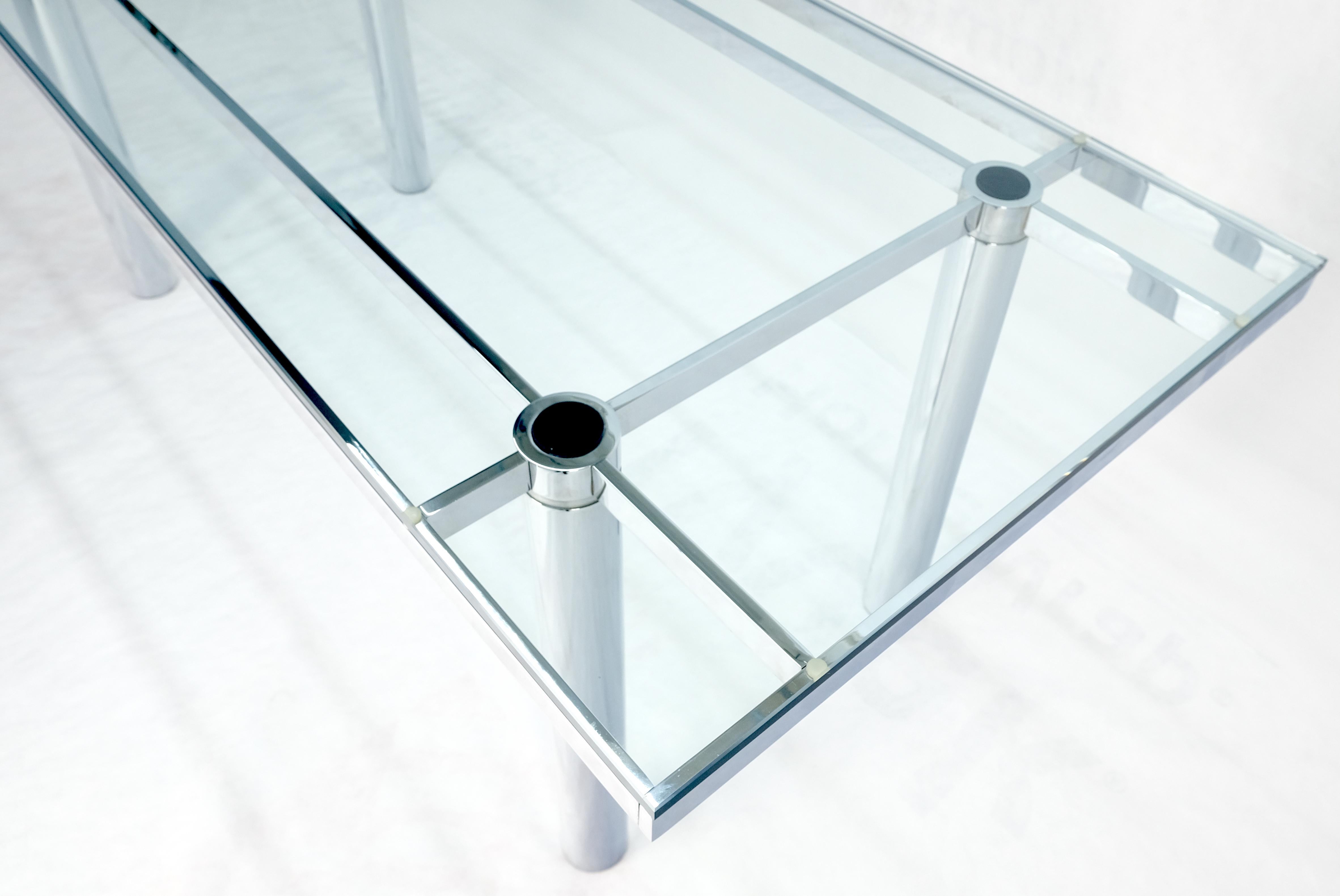 Mid-Century Modern Tobia Scarpa Chrome Base Rectangle Glass Top 4 Cylinder legs Table de salle à manger Mint ! en vente