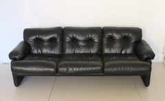 Tobia Scarpa "Coronado" Black Leather Sofa  for B&B, Italy 1970 ca.