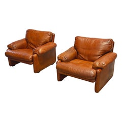 Tobia Scarpa Coronado Lounge Chairs, Cognac Leather, B&B Italia, a Pair