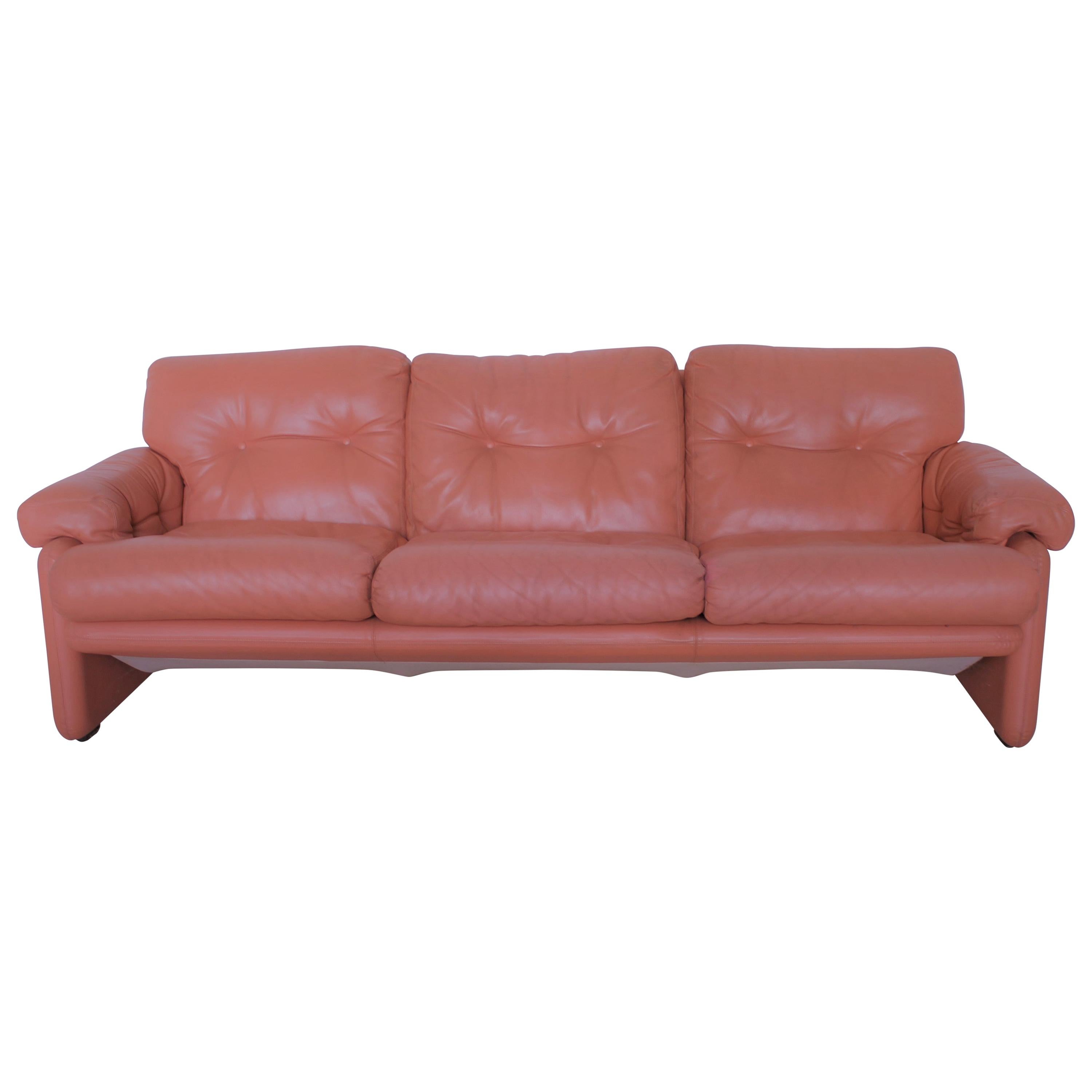 Tobia Scarpa "Coronado" Salmon Pink Leather Three-Seats Sofa for B&B