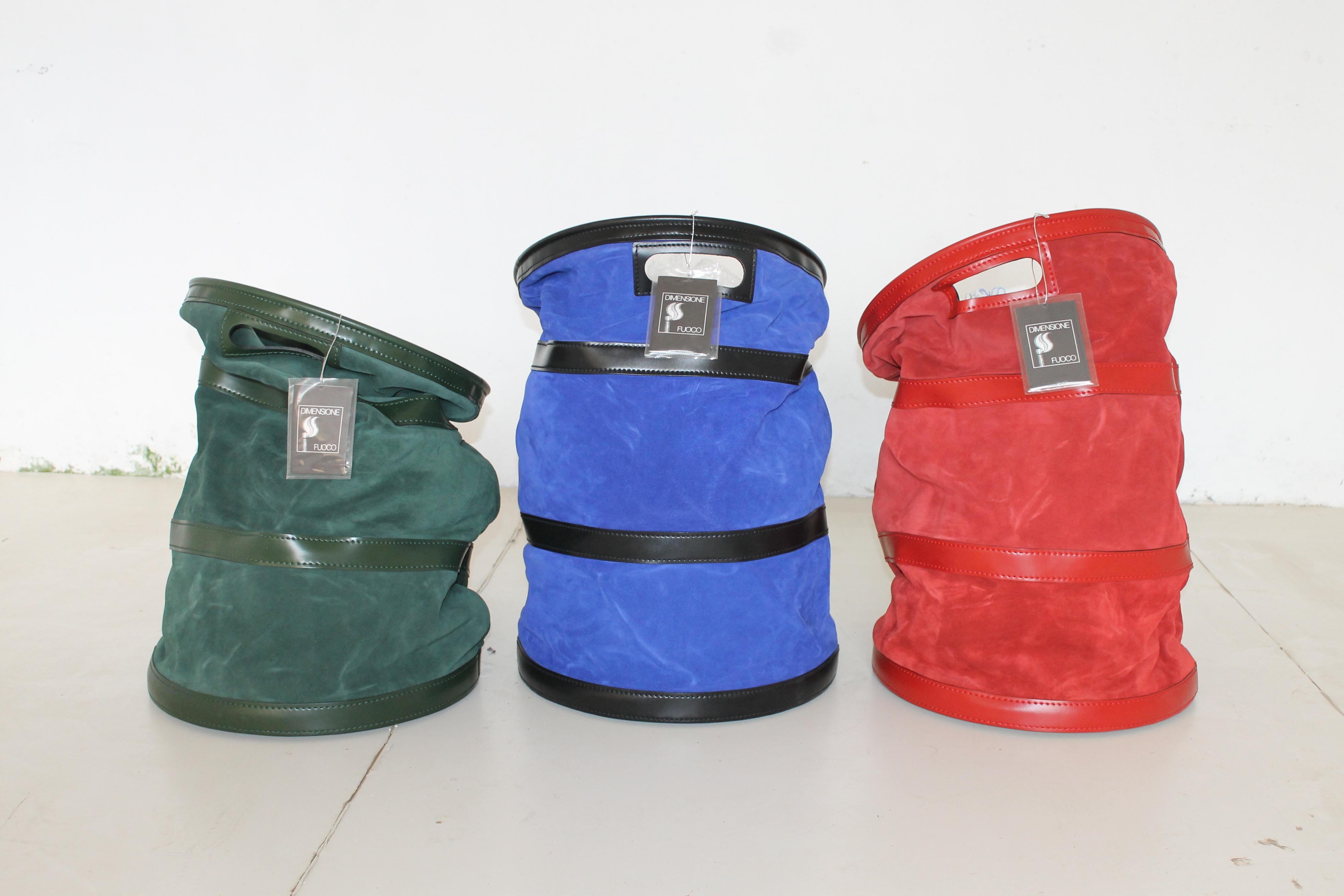 Modern Tobia Scarpa, Dimensione Fuoco Green, Red and Blue Leather Wood Carrier, Italy For Sale
