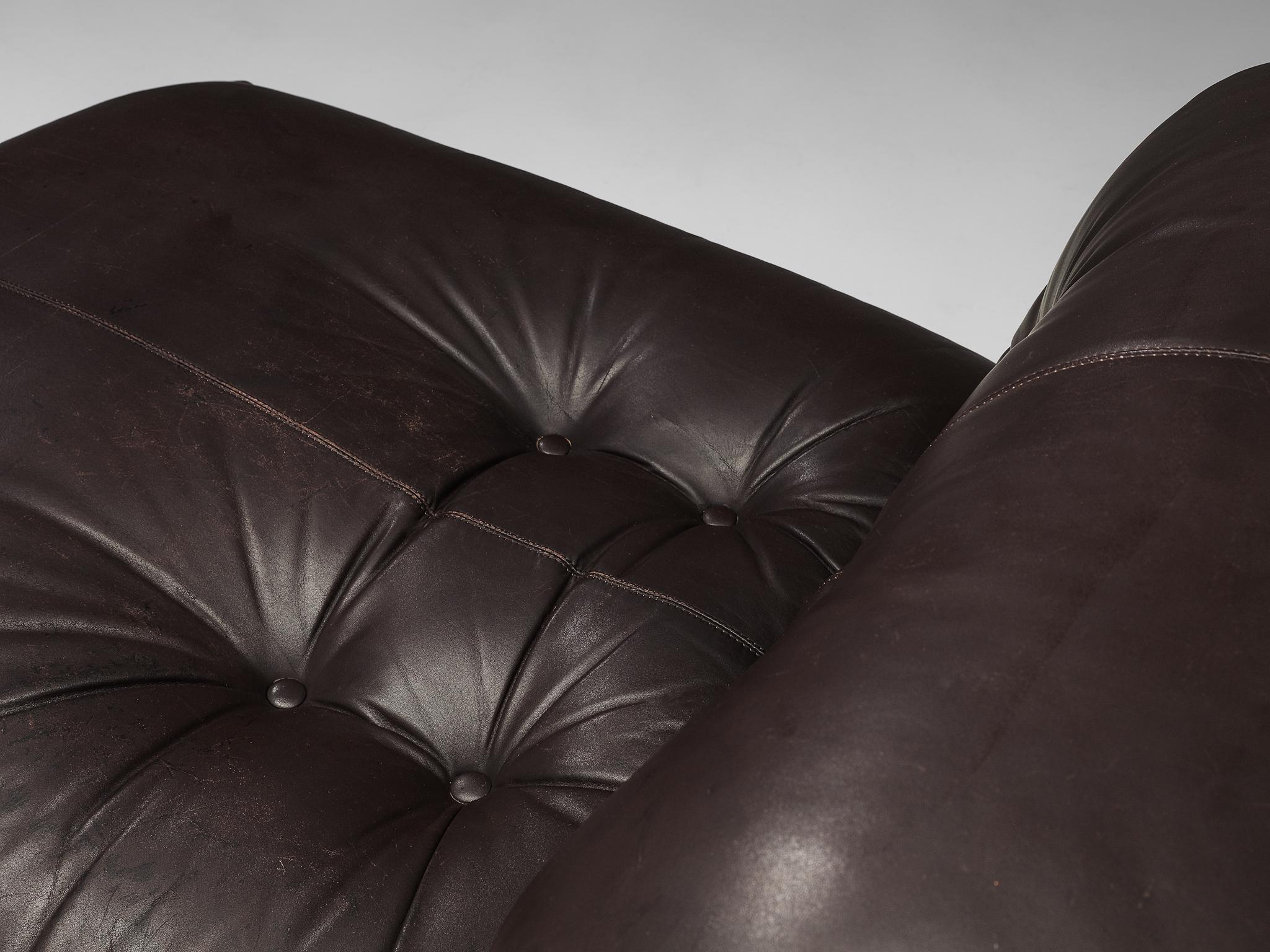 Tobia Scarpa for Cassina 'Soriana' Chaise Longue Chair in Dark Brown Leather 1