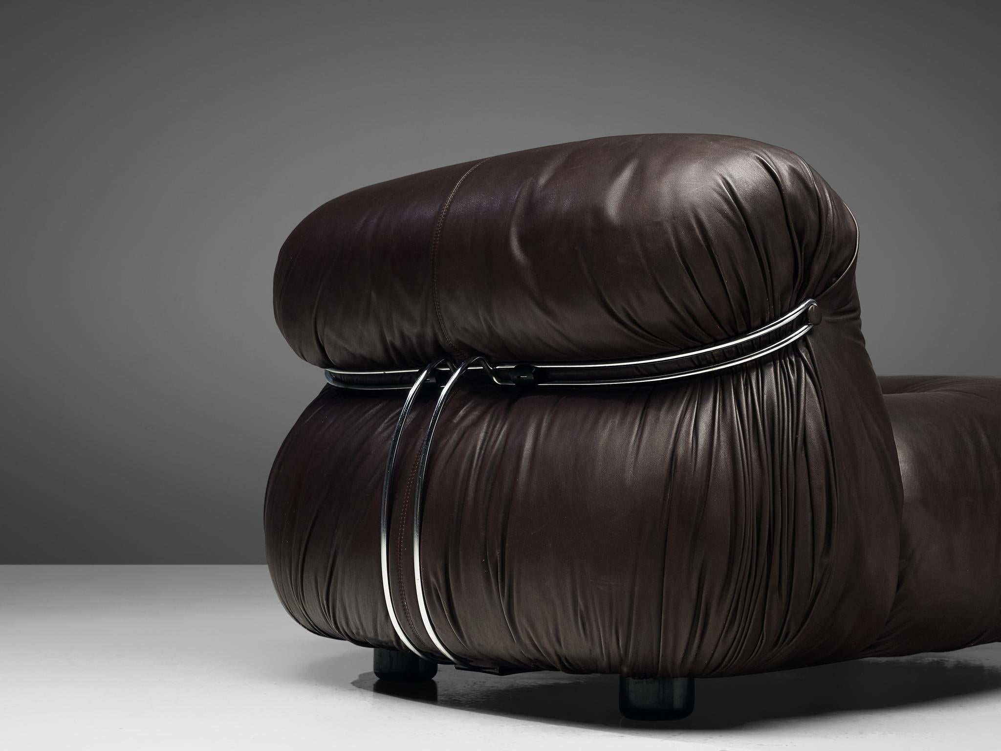 Tobia Scarpa for Cassina 'Soriana' Chaise Longue Chair in Dark Brown Leather 2