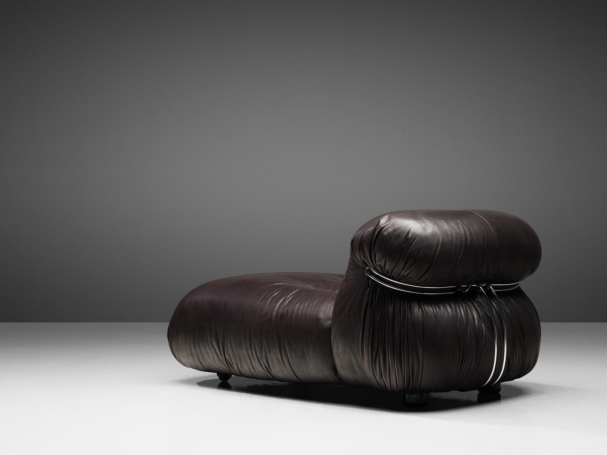 Mid-Century Modern Tobia Scarpa for Cassina 'Soriana' Chaise Longue Chair in Dark Brown Leather
