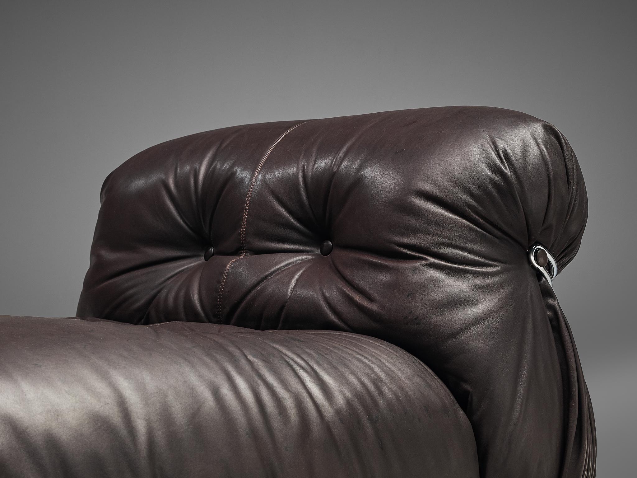 Mid-20th Century Tobia Scarpa for Cassina 'Soriana' Chaise Longue Chair in Dark Brown Leather