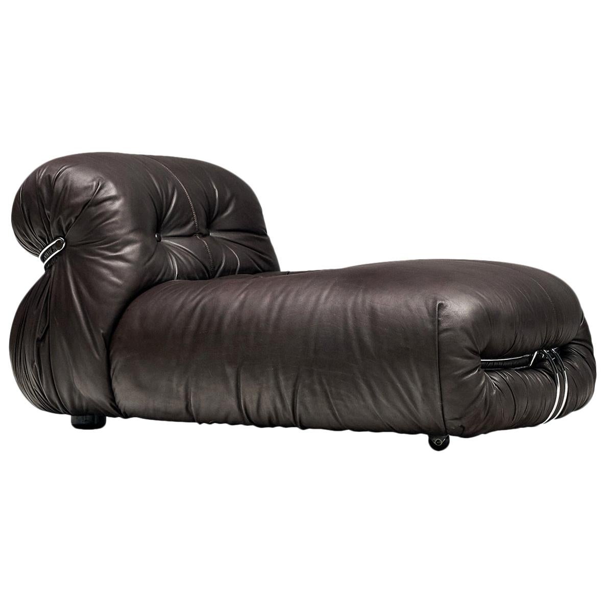 Tobia Scarpa for Cassina 'Soriana' Chaise Longue Chair in Dark Brown Leather