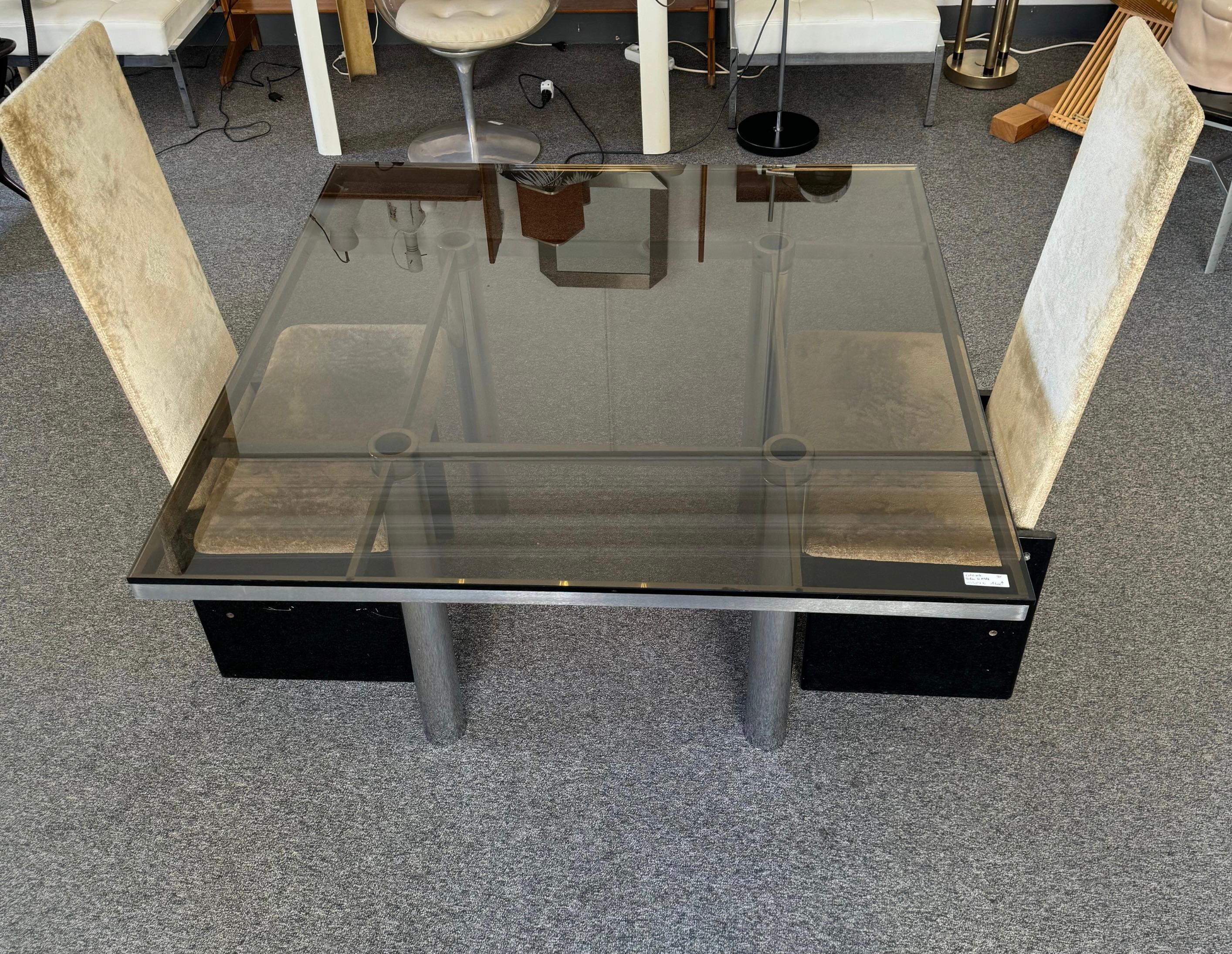 Tobia Scarpa for Gavina 1970s Glass and Polished Steel Dining Table 