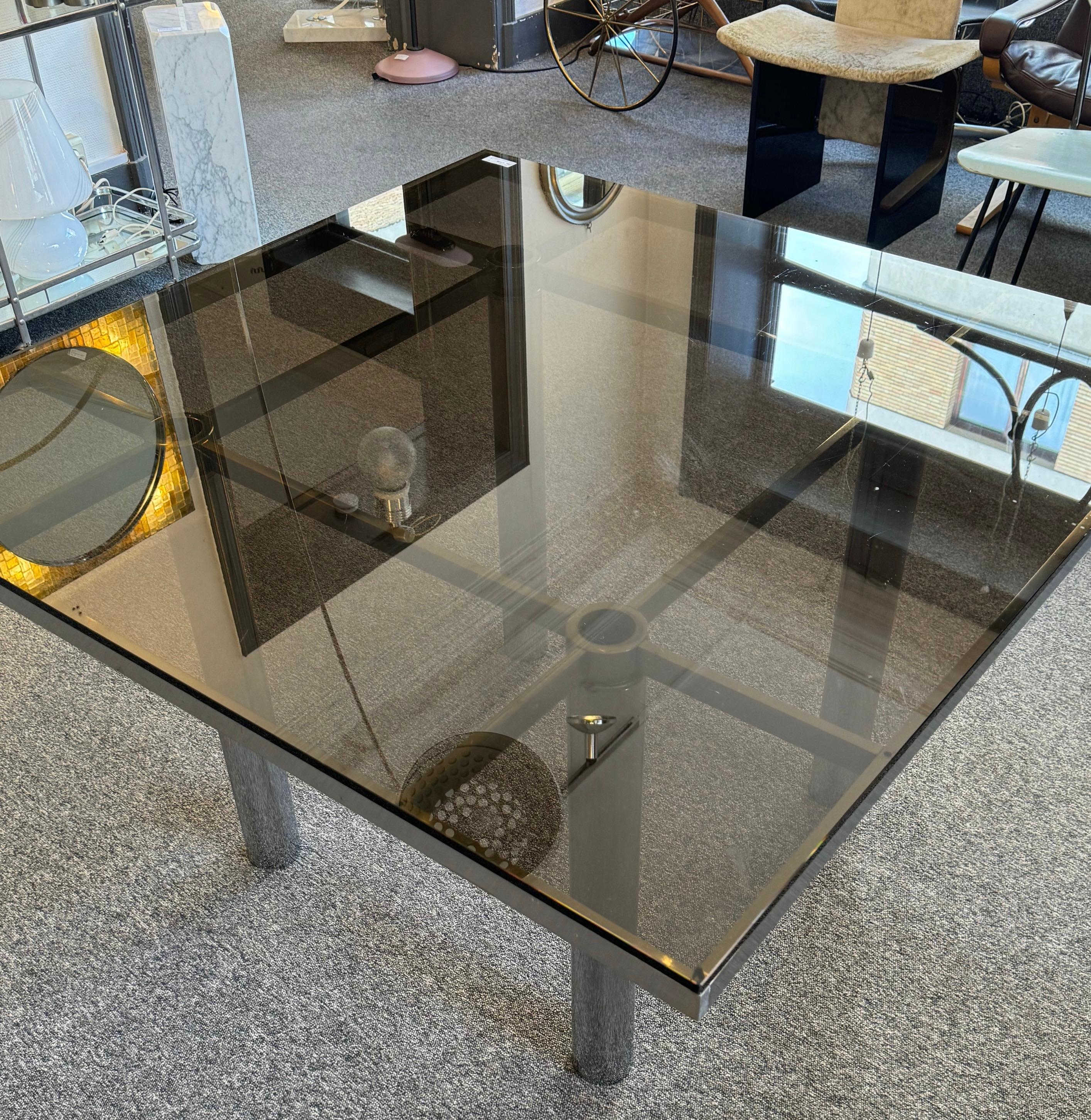 Mid-Century Modern Tobia Scarpa for Gavina 1970s Glass and Polished Steel Dining Table 