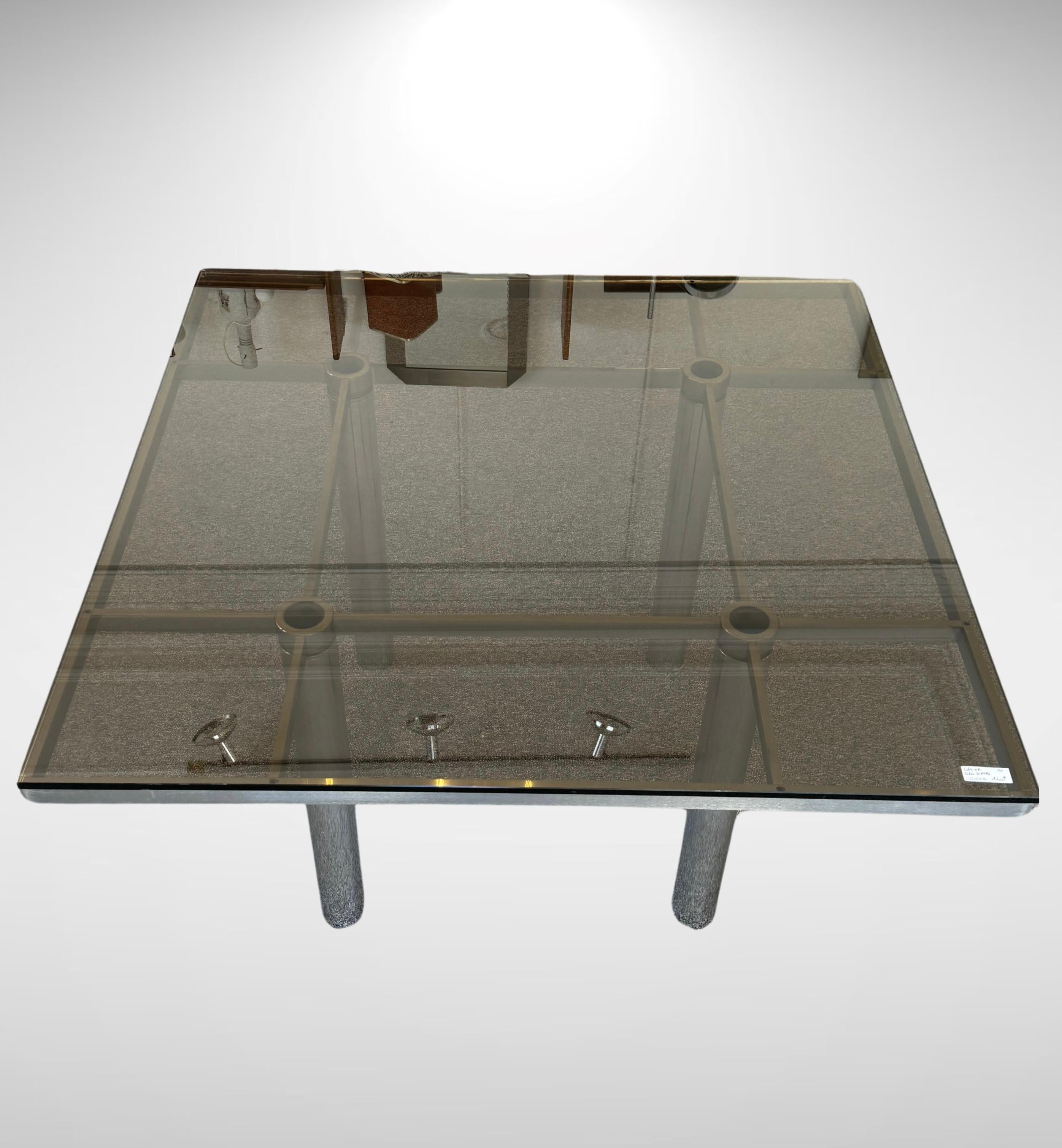 Italian Tobia Scarpa for Gavina 1970s Glass and Polished Steel Dining Table 