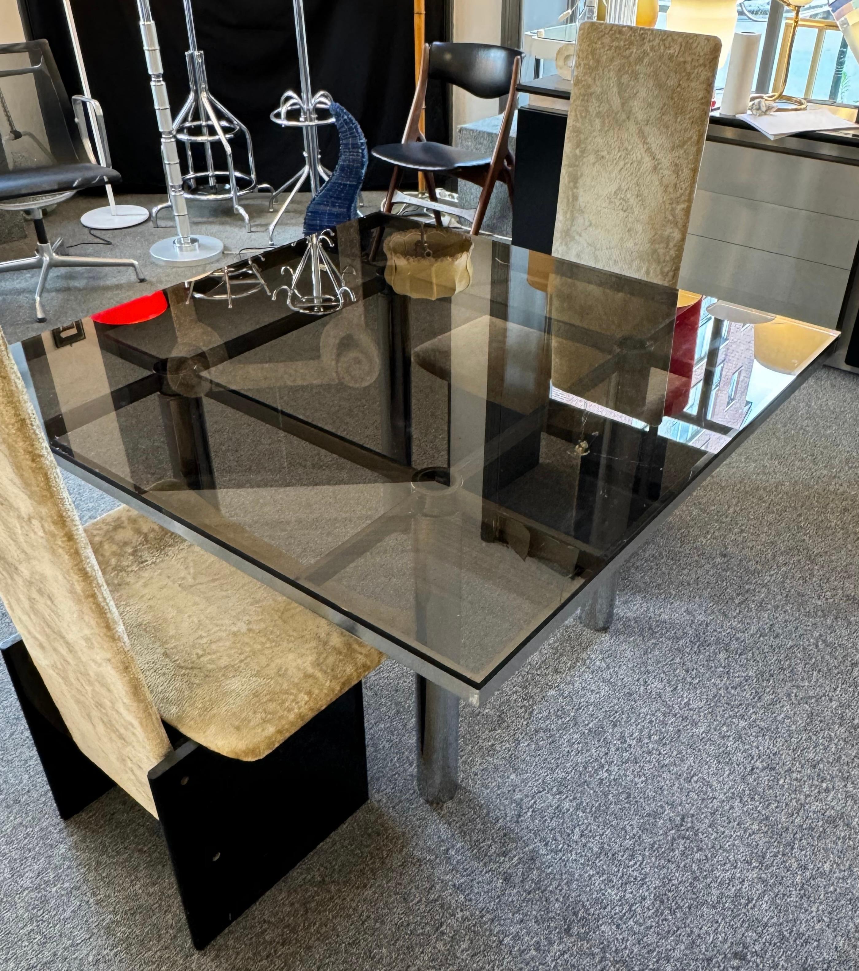 Tobia Scarpa for Gavina 1970s Glass and Polished Steel Dining Table 