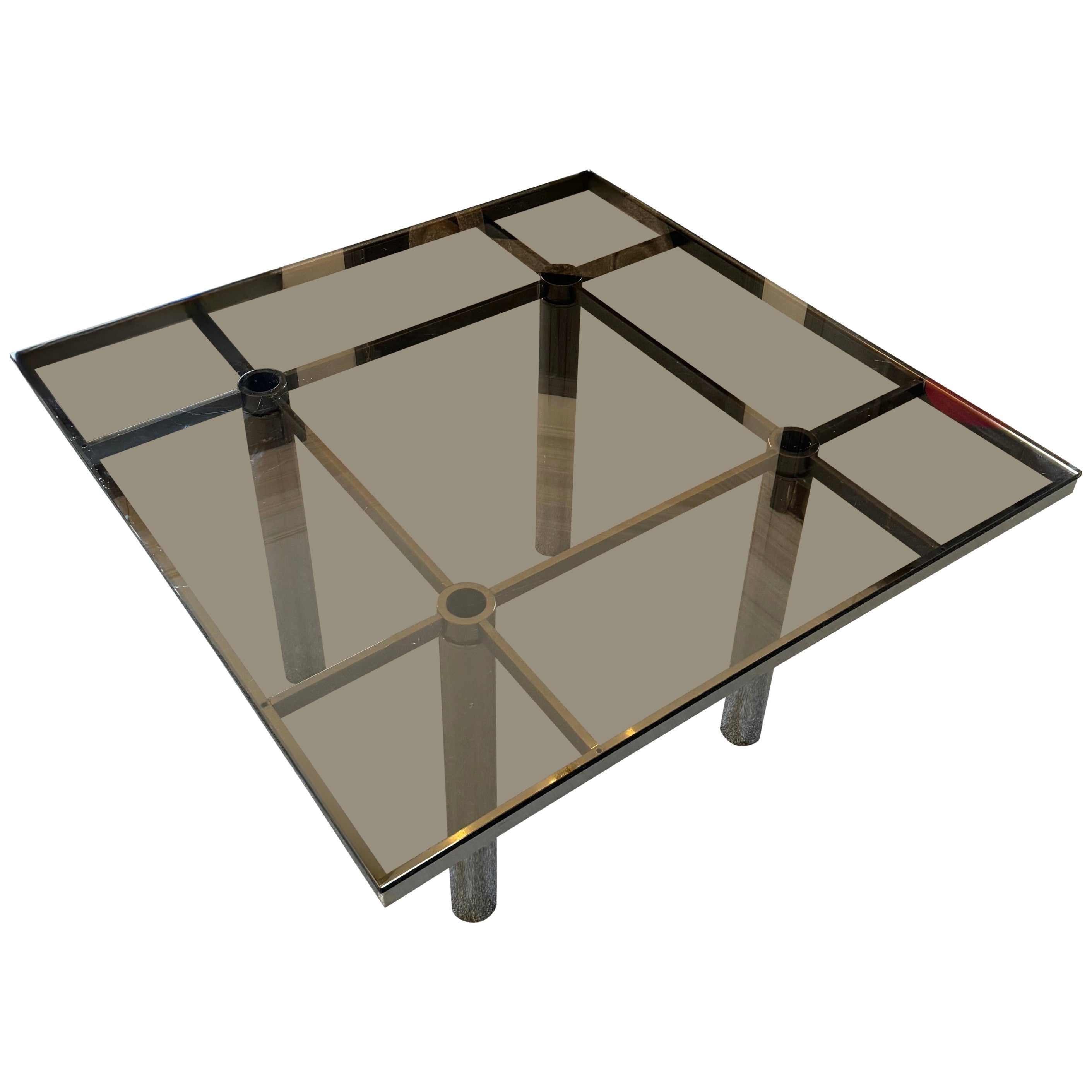 Tobia Scarpa for Gavina 1970s Glass and Polished Steel Dining Table "Andre"
