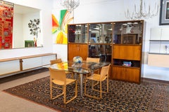 Table de salle à manger carrée en chrome et verre Tobia Scarpa pour Knoll Andre