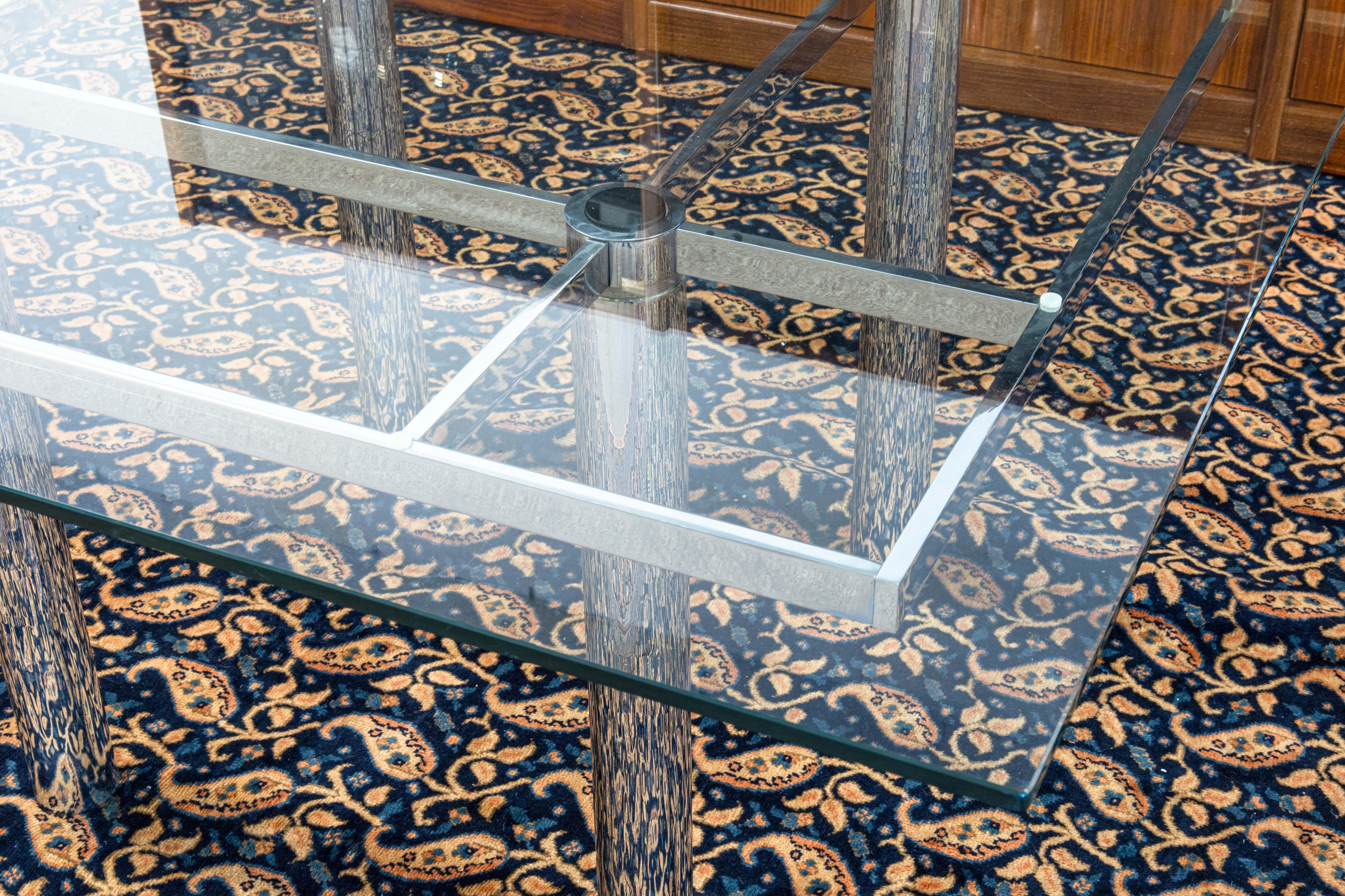 Mid-Century Modern Table de salle à manger carrée en chrome et verre Tobia Scarpa pour Knoll Andre