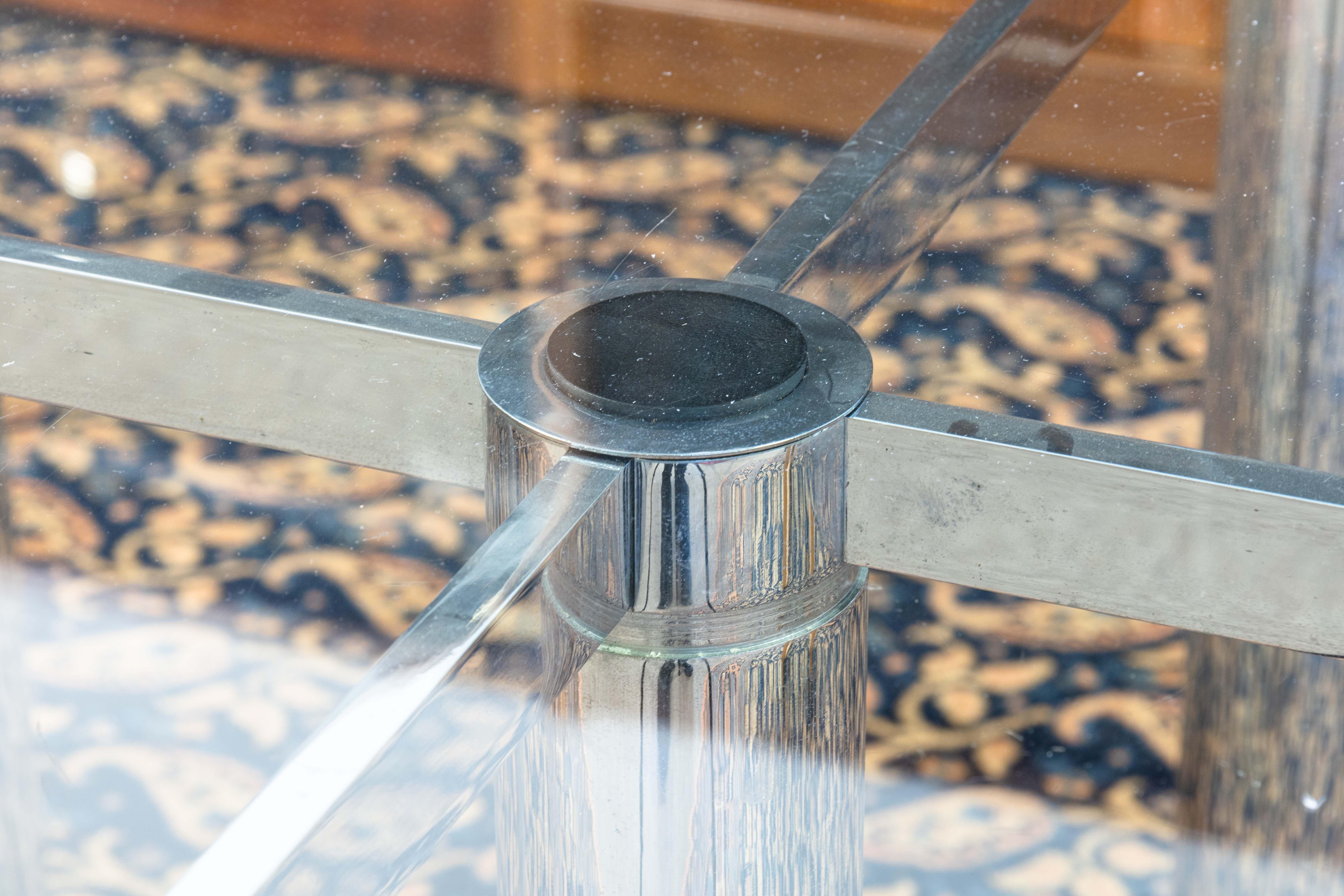 Américain Table de salle à manger carrée en chrome et verre Tobia Scarpa pour Knoll Andre