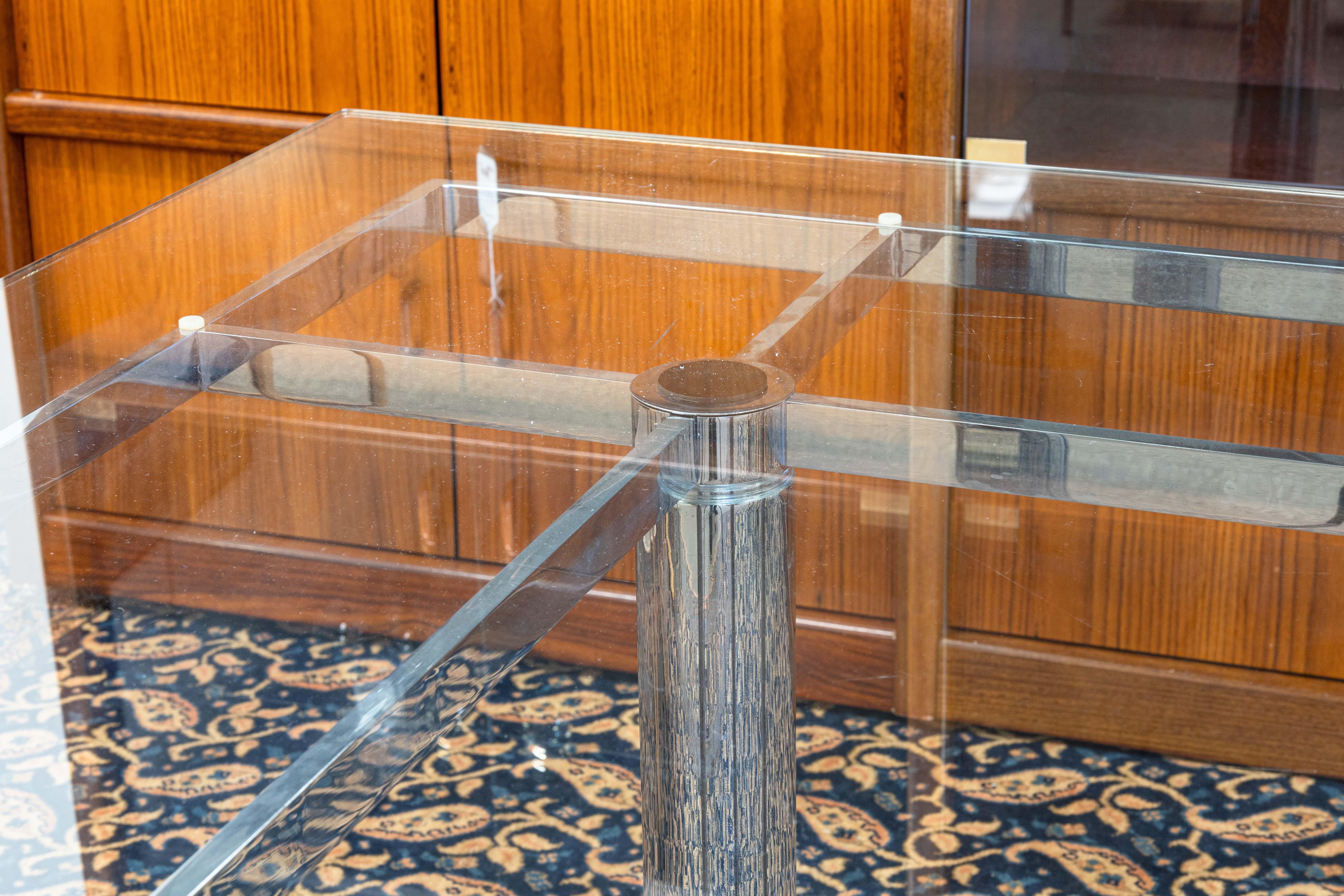 20ième siècle Table de salle à manger carrée en chrome et verre Tobia Scarpa pour Knoll Andre