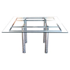 Tobia Scarpa For Knoll Andre Chrome and Glass Square Mid Century Dining Table