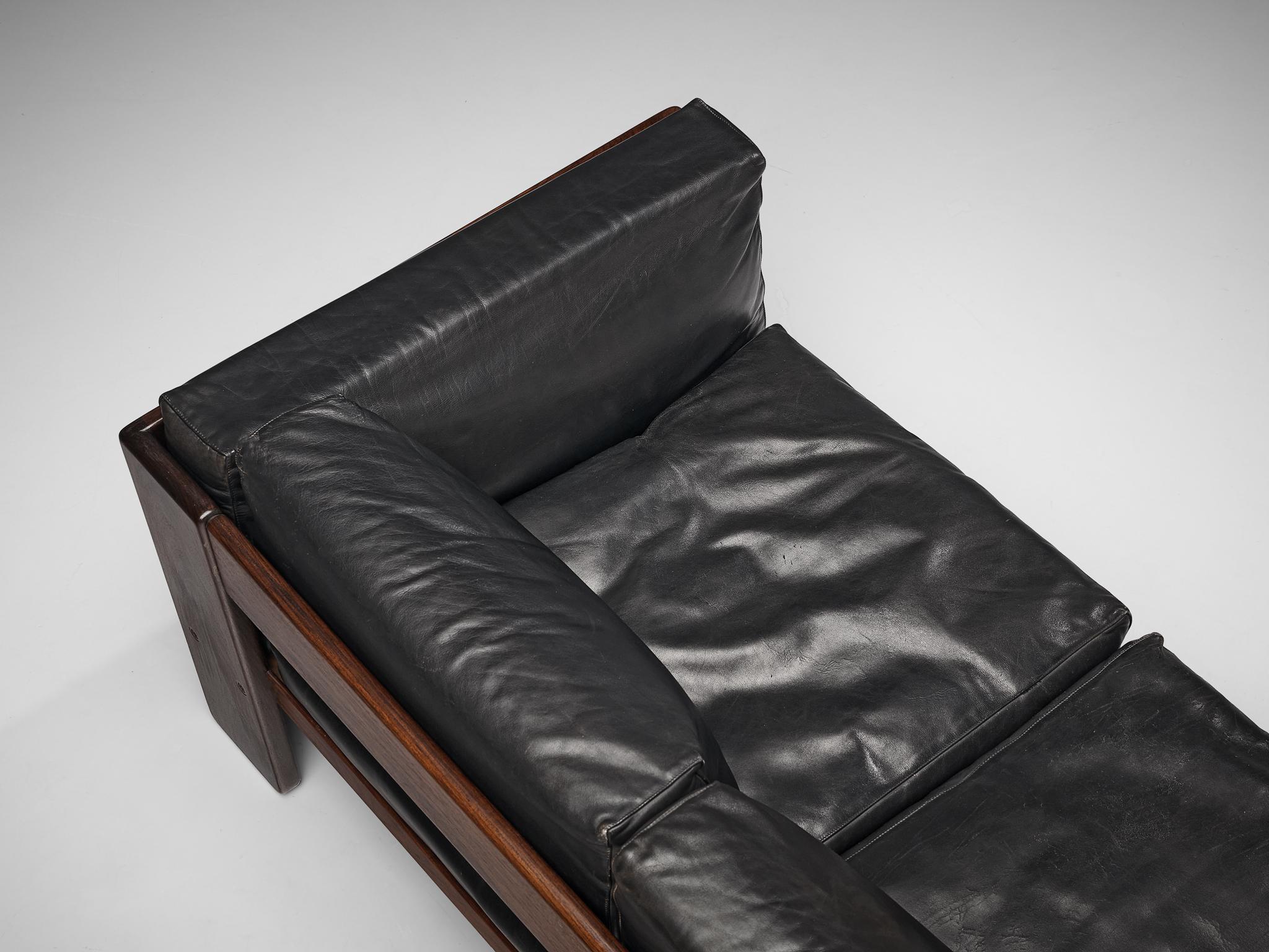 Mid-20th Century Tobia Scarpa for Knoll Pair of 'Bastiano' Sofas in Black Leather